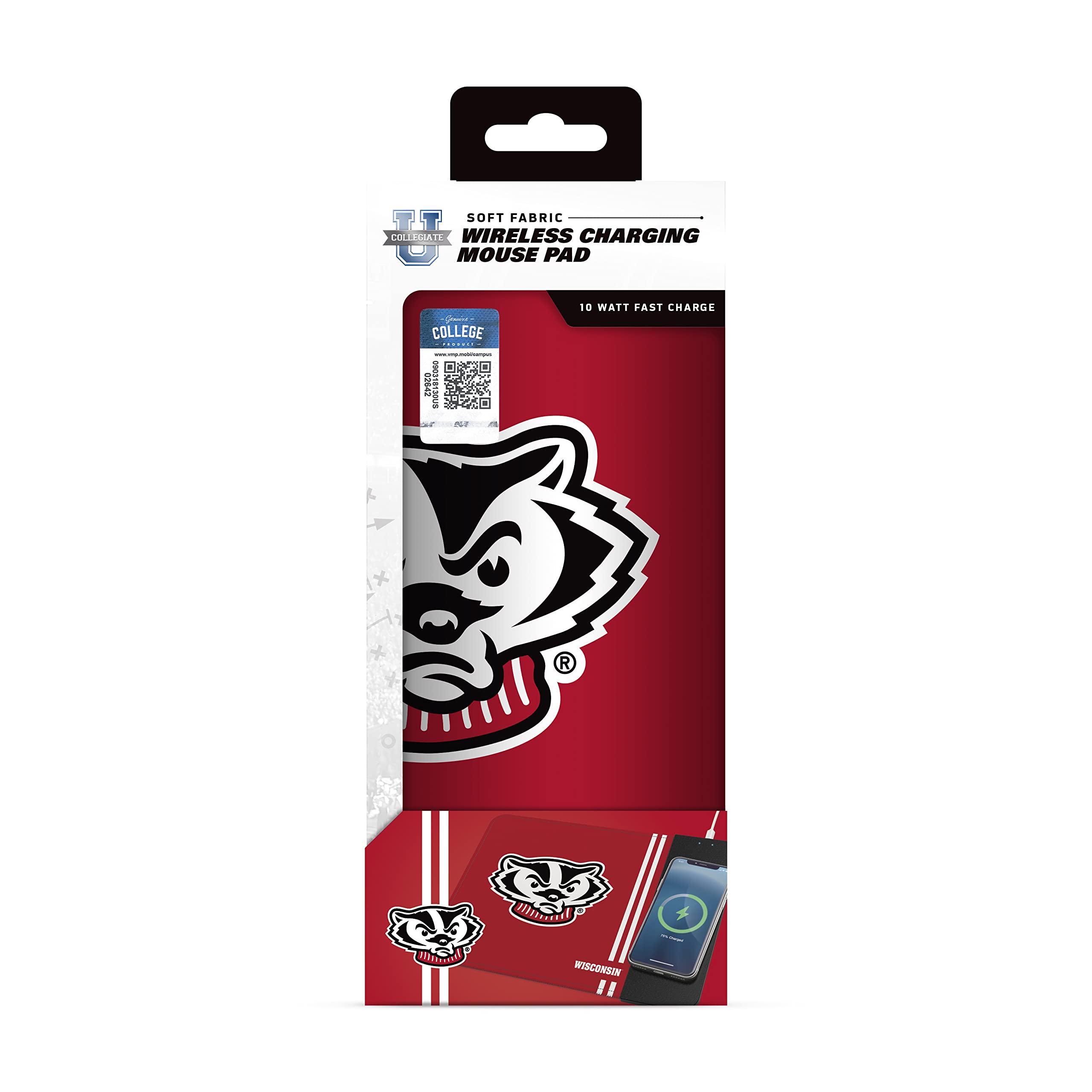 Soar Ncaa Wireless Charging Mouse Pad, Wisconsin Badgers