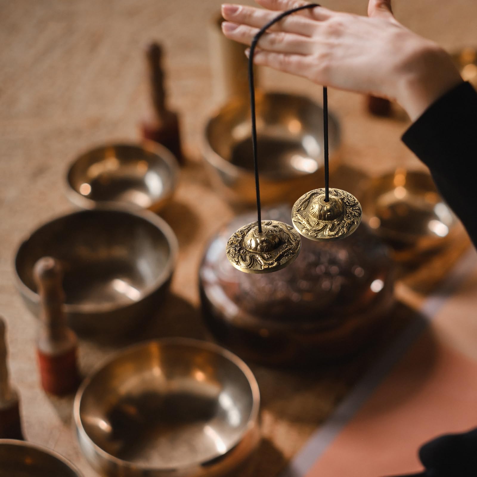 Boao Tibetan Tingsha Cymbals Meditation Chime Bells With Tibetan Drawstring Cloth Bag, 6.3 Cm Meditation Chime Bells, For Percus