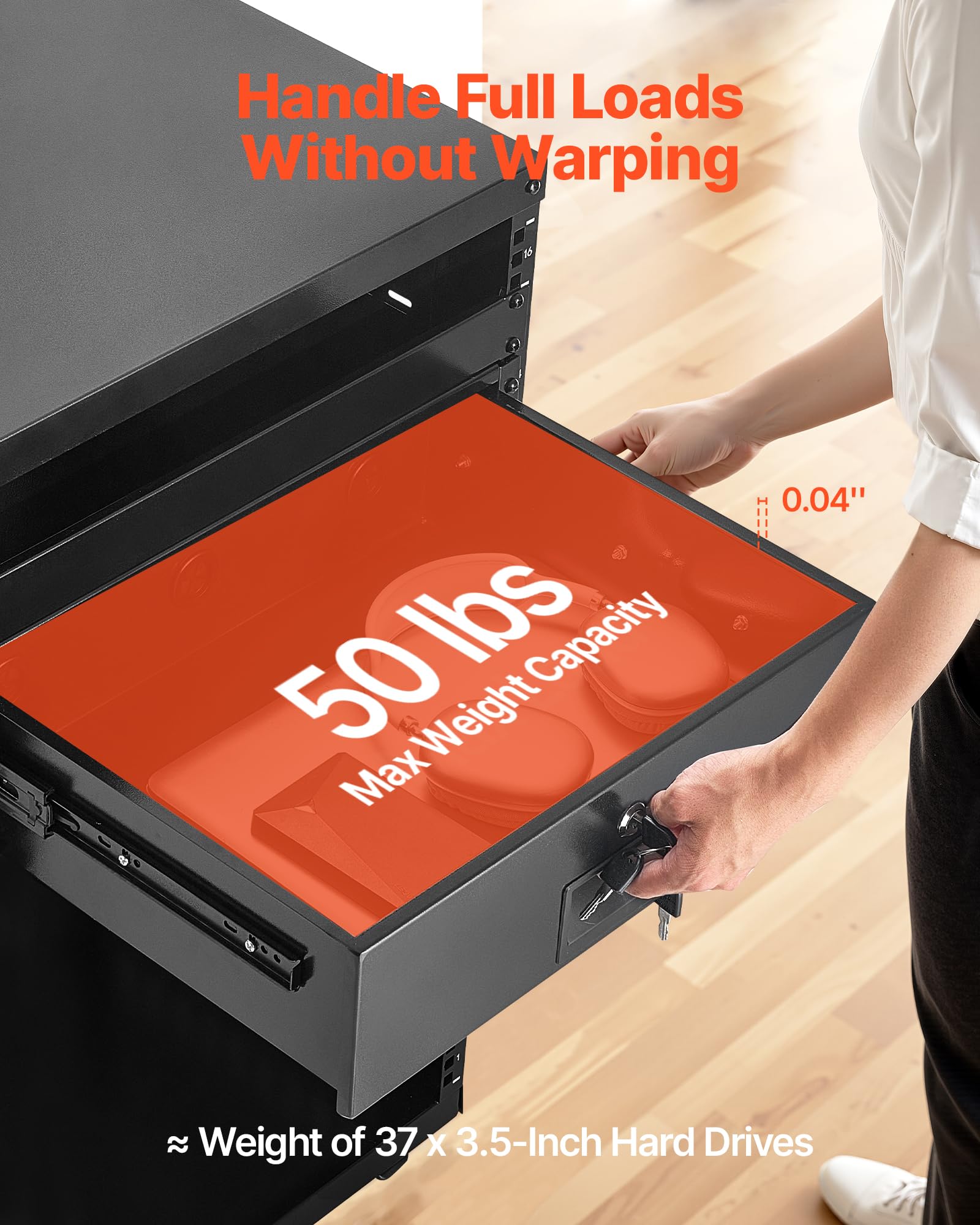 Vevor 3U Rack Drawer, Lockable Server Cabinet Case, 13.8 Depth Server Rack Mount Drawer, For 19 Network Equipment/Dj/Av Rack