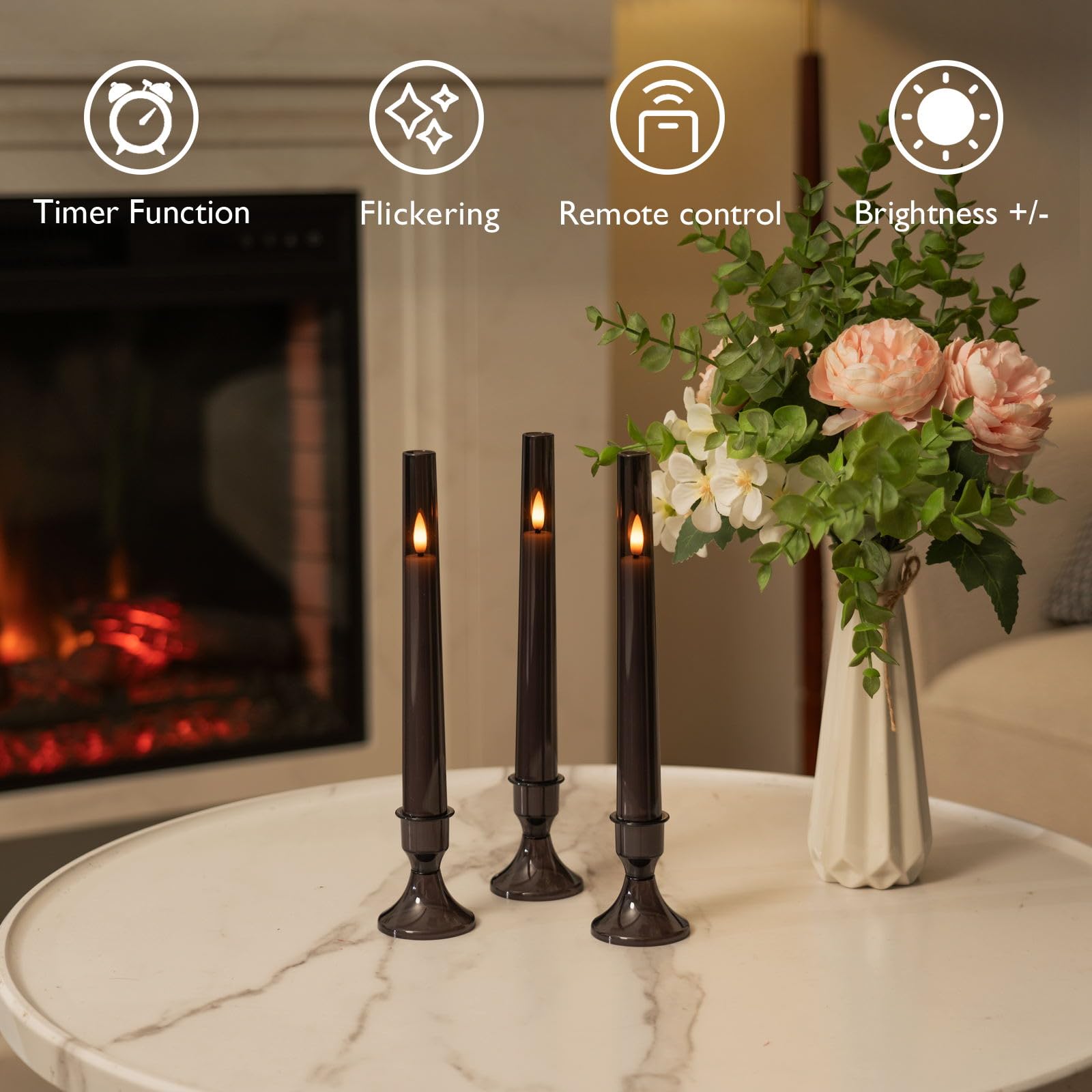 Homemory 6 Pcs Flameless Taper Candles With Remote And Timer, 3D Wick Led Candlesticks Flickering, Window Candles With 2 Light M