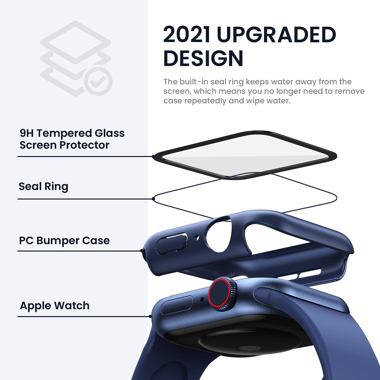 Tensea For Waterproof Apple Watch Screen Protector Case Series 9 8 7 41Mm Accessories, Iwatch Protective Pc Face Cover Built In