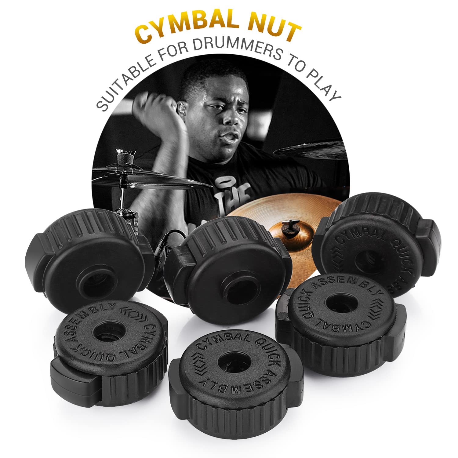 Facmogu 6Pcs Black Plastic Cymbal Nuts, 8Mm Quick Set Cymbal Nut For Percussion Drum Kit, Quick Release Cymbal Nut & Cymbal Mate For Percussion Replacement Kitparts