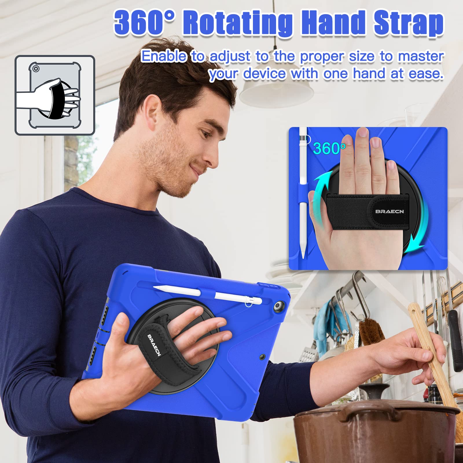 Braecn For Ipad Case 9Th/8Th/7Th Generation, 10.2 Inch Ipad Case With Hand Strap, Dropproof Kids Case With Kickstand, Shoulder S