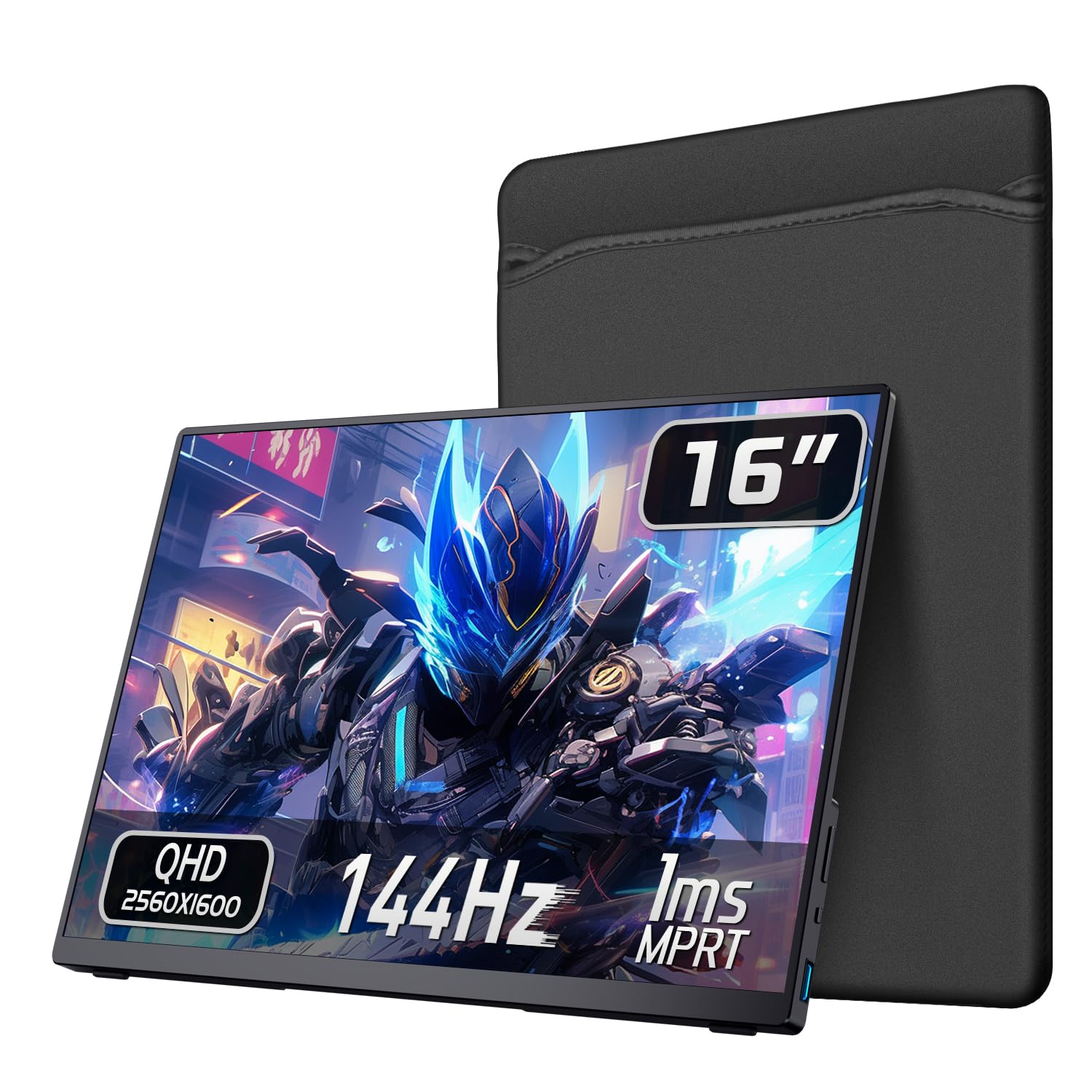 VOKENSU Portable 2K 144Hz Monitor, 16 2560x1600 QHD Gaming HDR FreeSync, Ultra Slim Travel Screen w/Kickstand & Speaker for Lapt