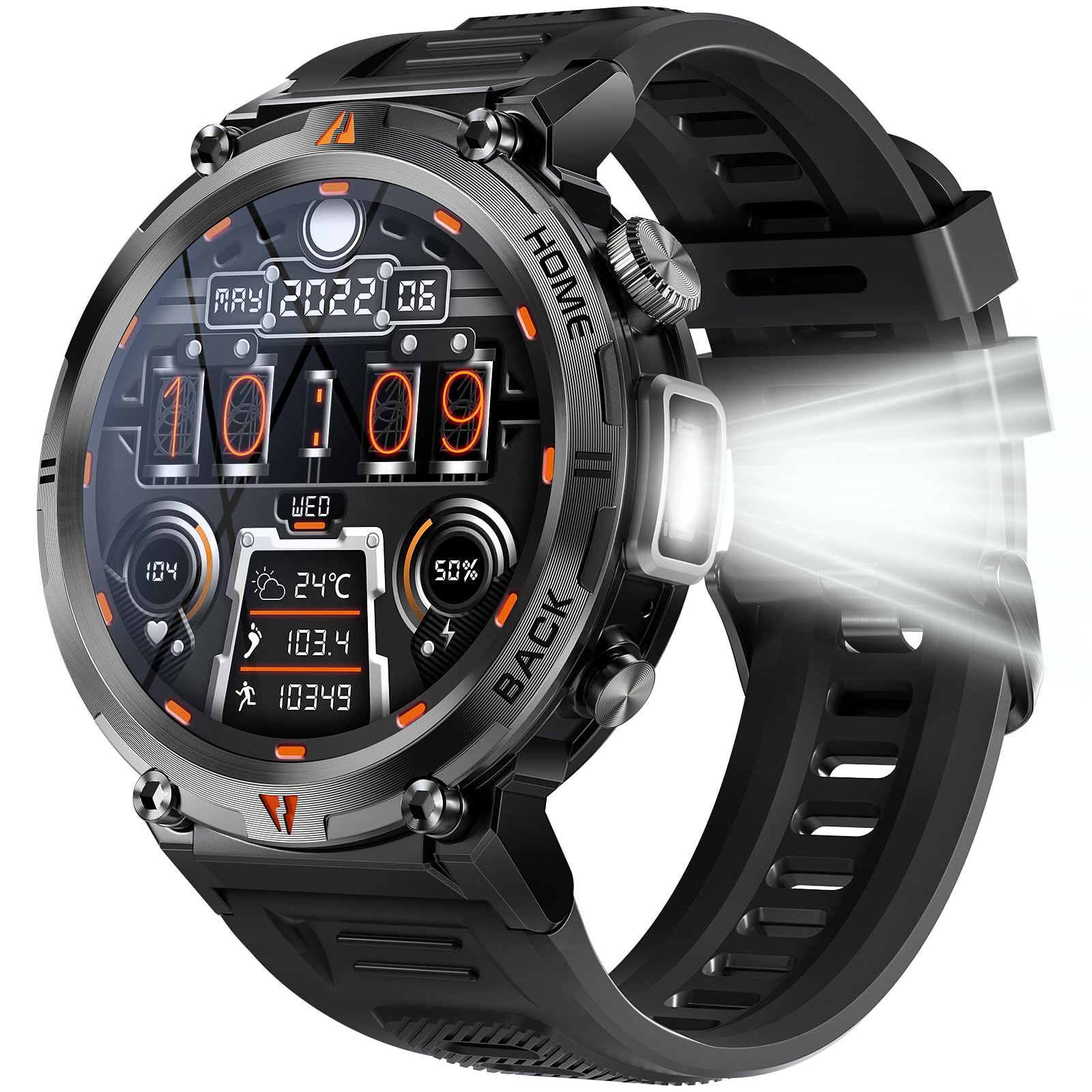 Eigiis Military Smart Watch For Men Tactical Rugged With Bluetooth Call Flashlight 1.45'' Big Screen Fitness Tracker Heart Rate