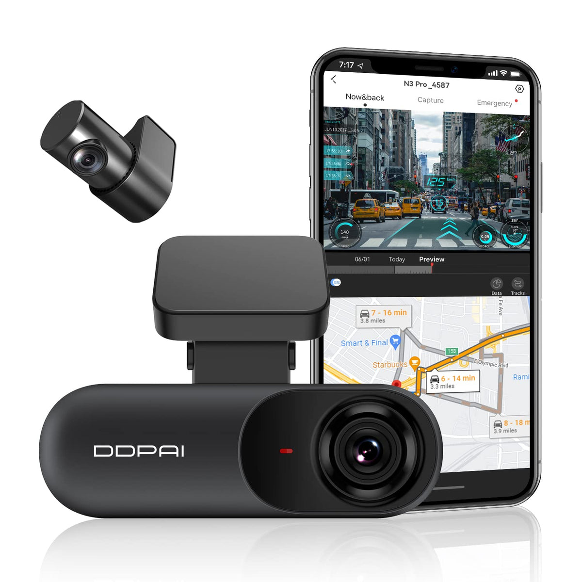 Ddpai 2.5K Dual Car Dash Cam Front And Rear 1600P+1080P Built-In Wifi Gps G-Sensor With Smart App Control Night Vision, Wide Dyn