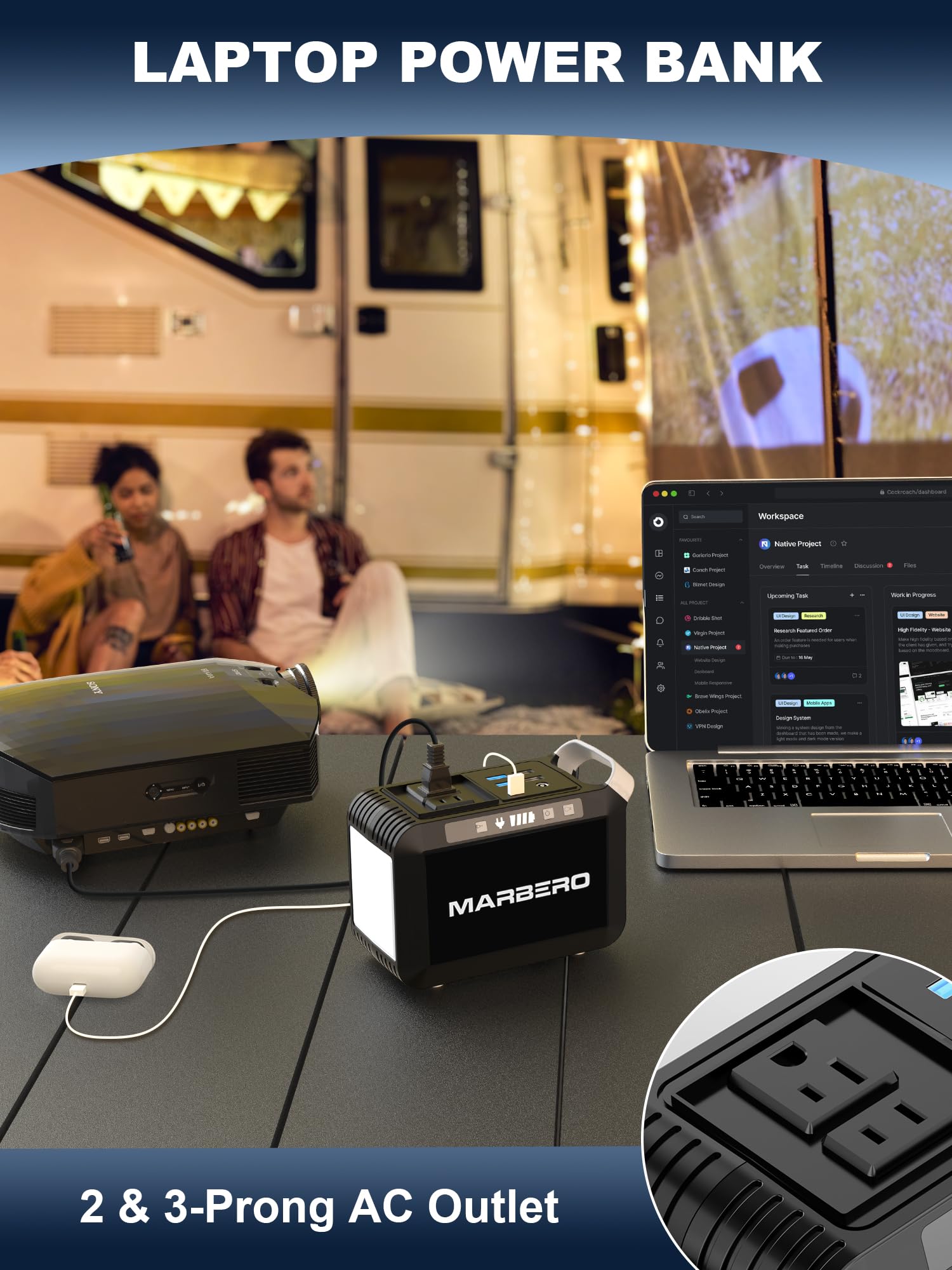 Marbero Portable Power Bank With Ac Outlet, Peak 120W/110V Portable Laptop Battery Bank, 24000Mah Charger Power Supply With Ac O