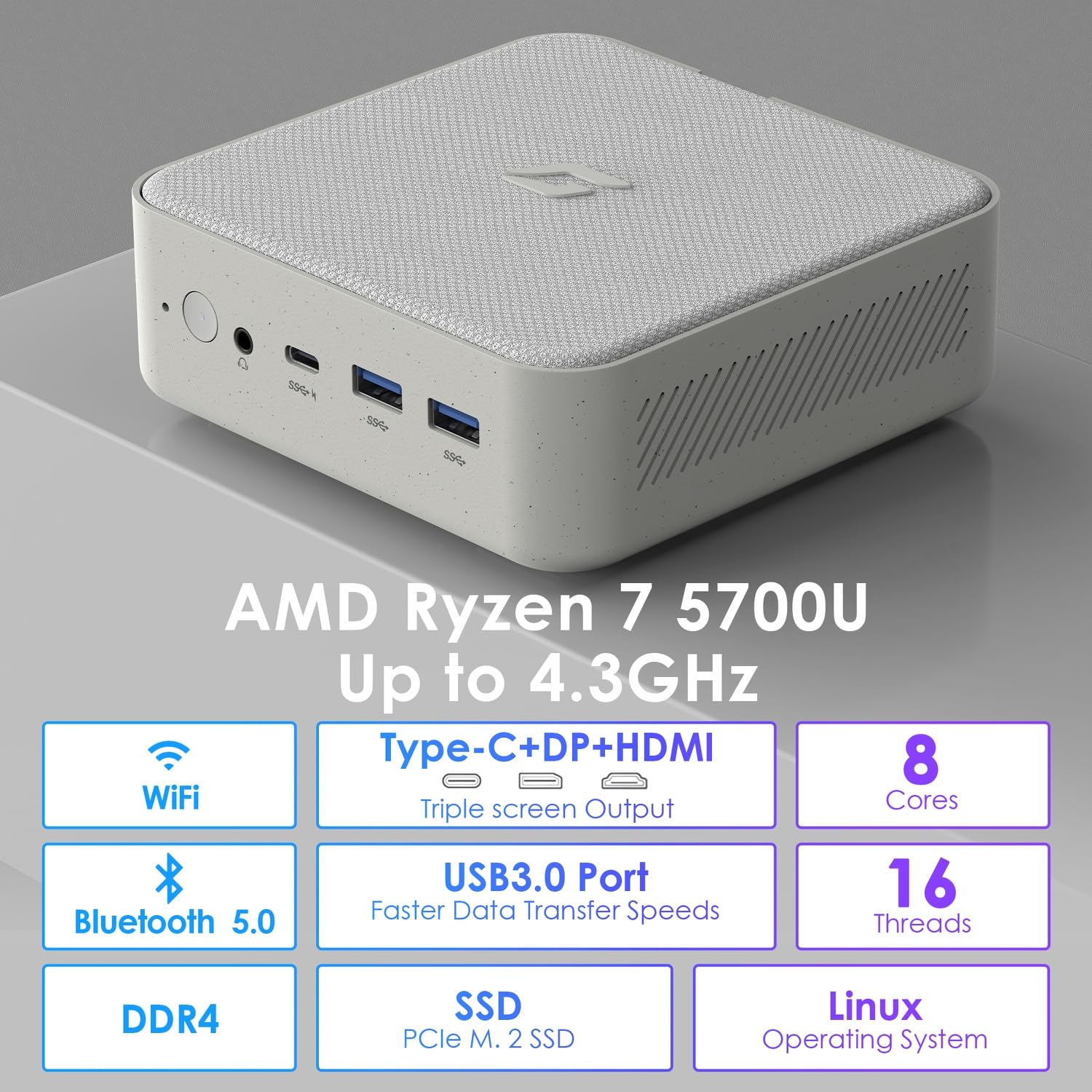 Cybergeek Mini Pc Linux, Amd Ryzen 7 5700U (8C/16T, Up To 4.3Ghz) Mini Gaming Pc, 32Gb Ddr4 Ram 1Tb Pcie Ssd Mini Computers Supp