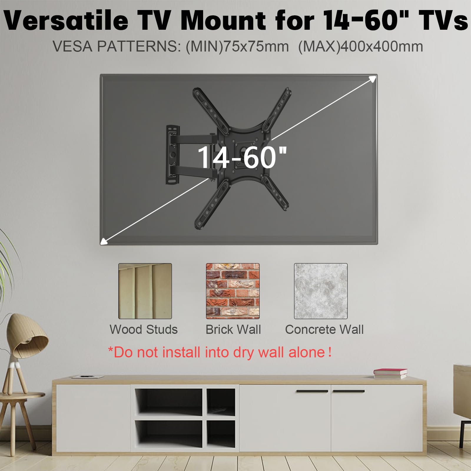 Swivel Tv Wall Mount Full Motion Tv Bracket With Articulating Arm For Most 14 60 Inch Led, Lcd Flat Curved Smart Tvs Monitor Til