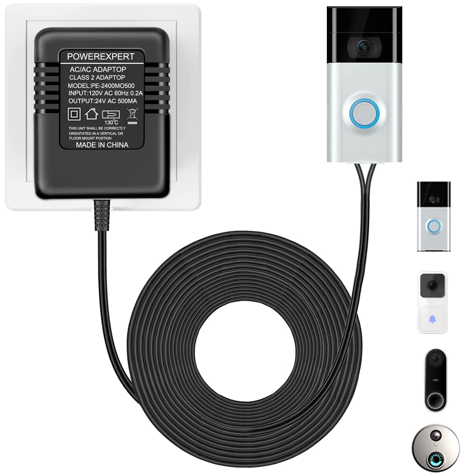 24V Transformer For Ring Doorbell Transformer C Wire Adapter Thermostat, 24V Doorbell Power Supply Cord Compatible With Wyze, Ri