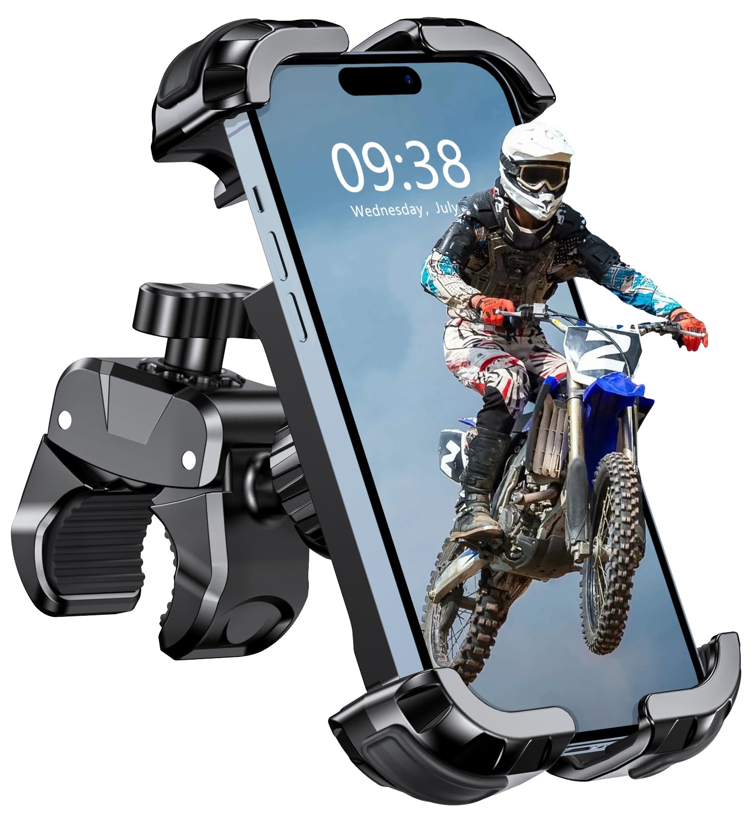Zewdov Motorcycle Phone Mount, Upgrade Bike Phone Mount [1S Lock][Secure Protection], 360 Rotatable Phone Holder For Mountain Bi