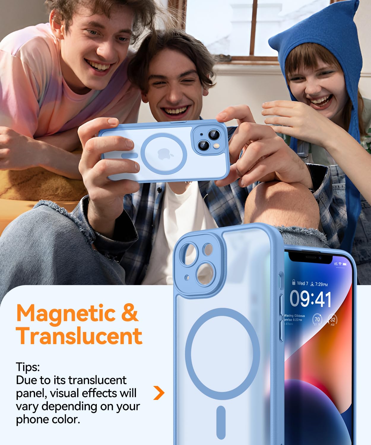 Canshn Magnetic For Iphone 14 Case, Upgraded [Full Camera Protection] [Compatible With Magsafe] [Translucent Matte] Shockproof P