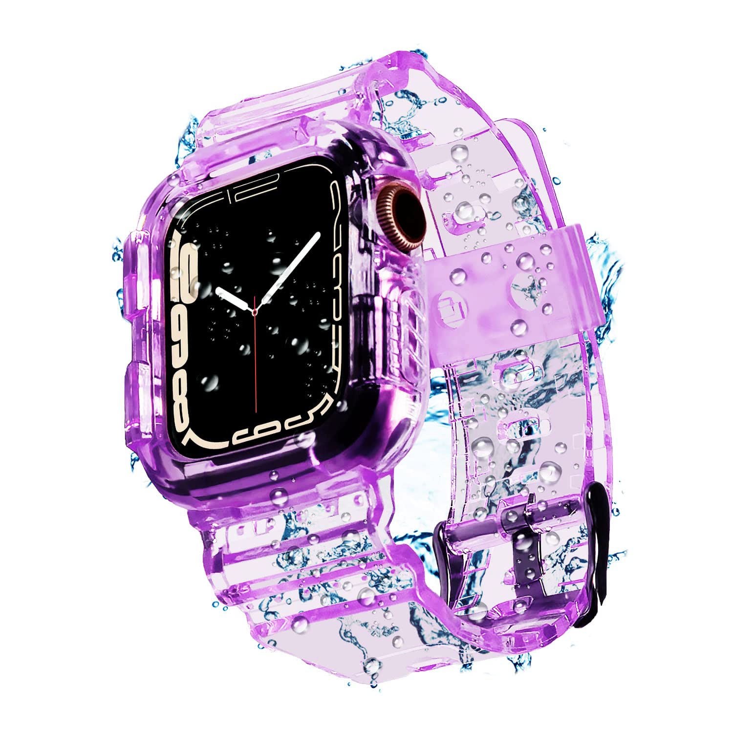 Blingbrione Clear Band With Case Compatible For Apple Watch 45Mm 42Mm 44Mm,Shockproof Jelly Rugged Protective Bumper Cover With