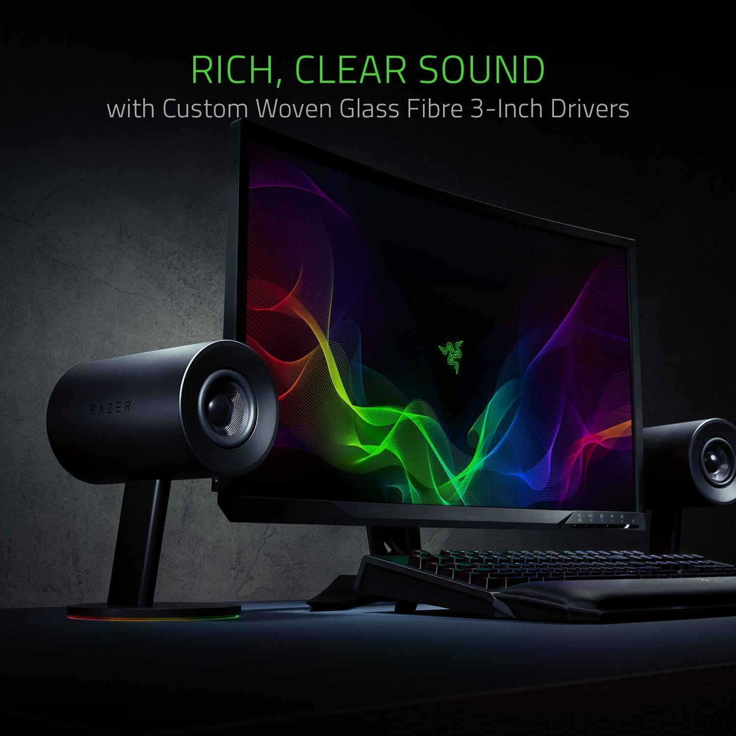 Razer Nommo Chroma 2.0 PC Gaming Speakers - 3" Glass Fiber Drivers, Rear-Facing Bass, Black, Model RZ05-02460100-R3U1