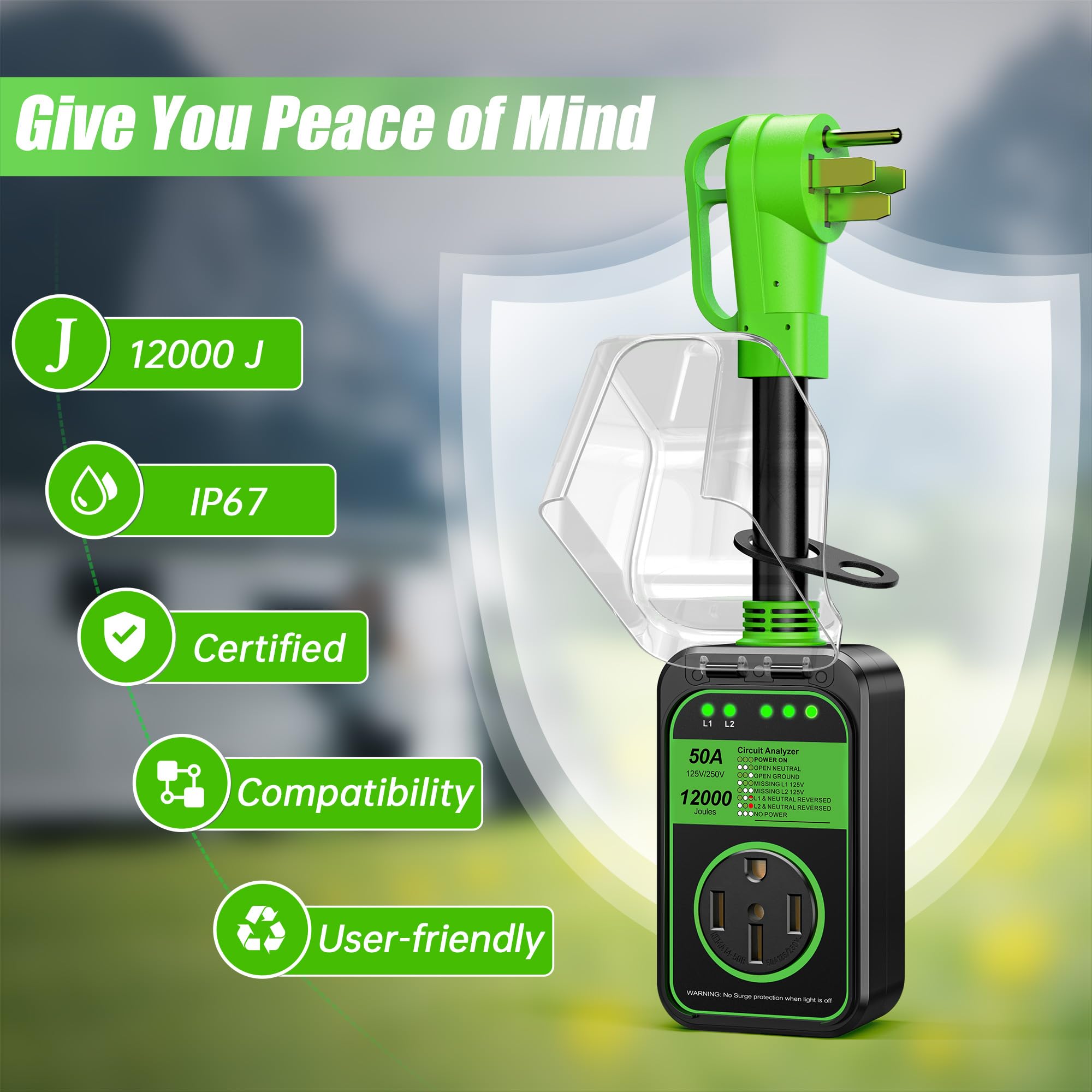 Millionhome Rv Surge Protector 50 Amp Waterproof, Upgraded 12000 J Rv Power Surge Protector, Adapter Plug For Rv Camper, Circuit