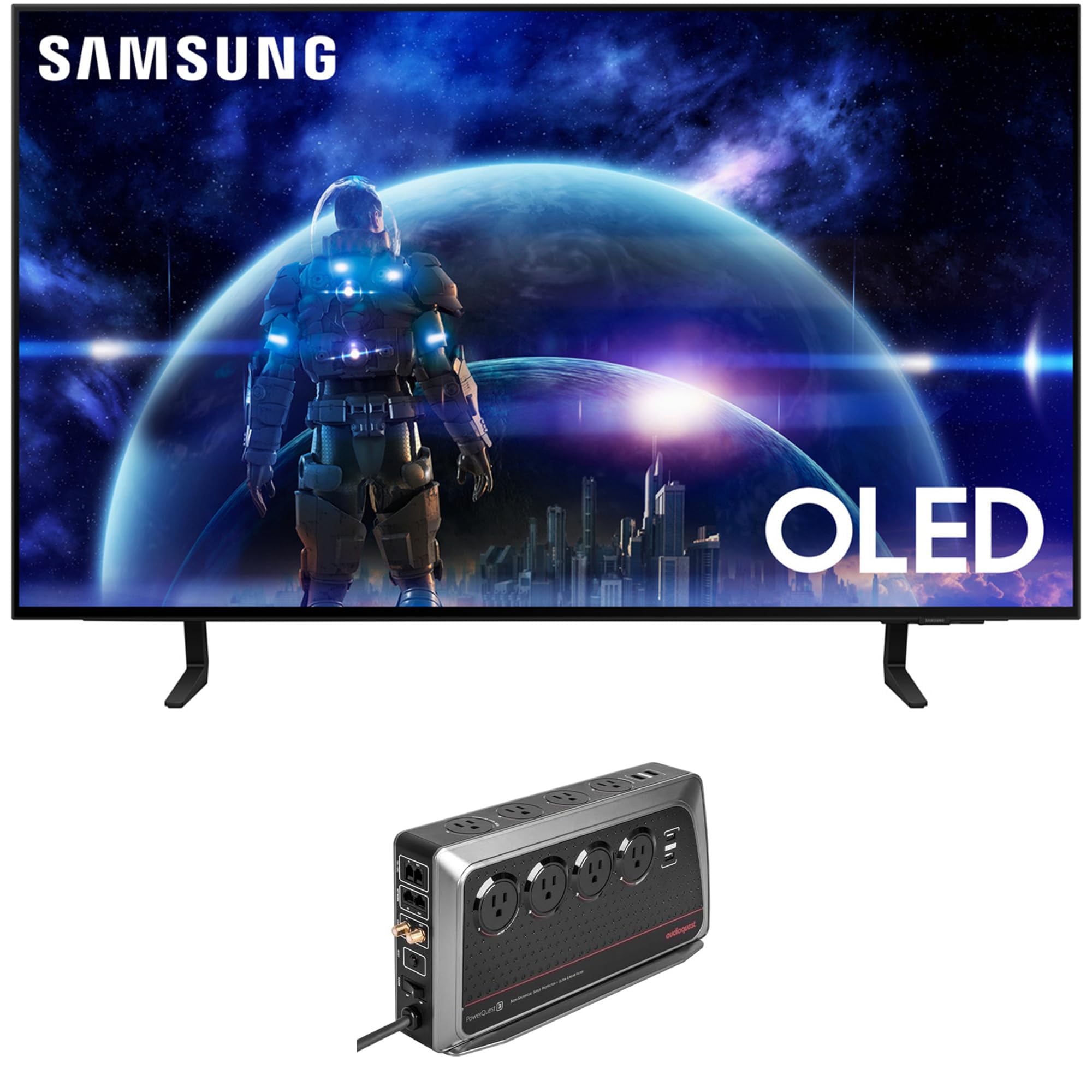 SAMSUNG QN42S90DAEXZA 42 Inch 4K OLED Smart TV with Dolby Atmos and an AudioQuest PowerQuest3 Power Filter/Surge Protector 8 Out