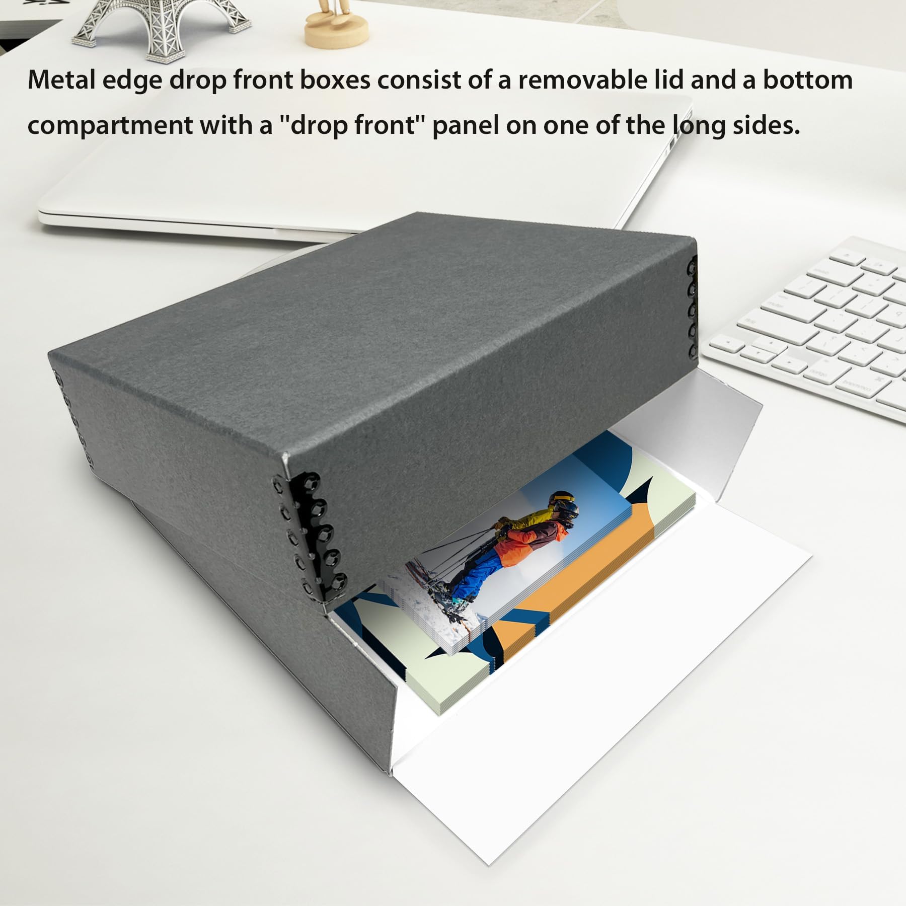 Lineco Museum Archival Storage Box, 8.75X10.75X3 In. Drop Front Design. Acid Free With Metal Edge. Organize Photos, Pictures, Prints, Documents, Crafts, Diy. Gray, 1 Pack