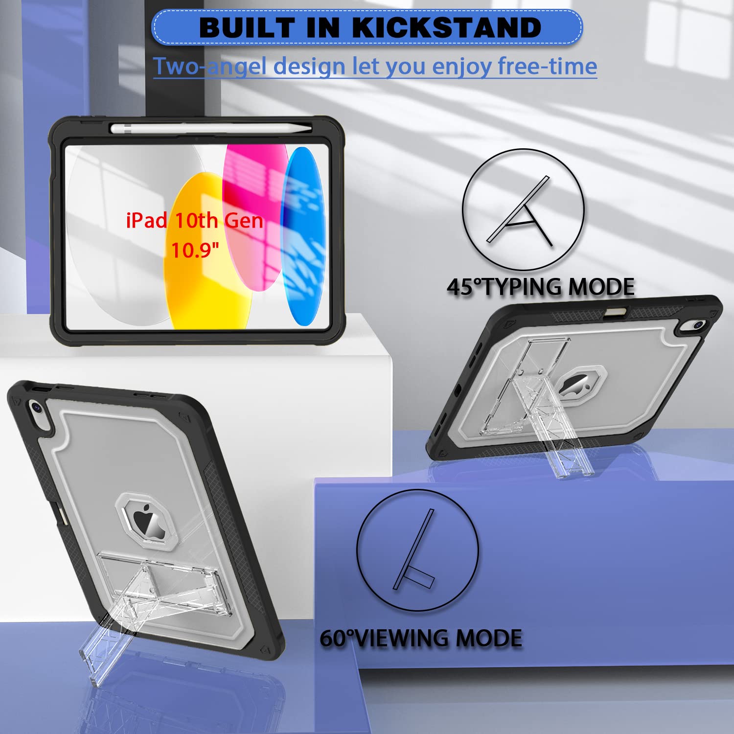 Zonefoker Case For Ipad 10Th Generation 10.9 Inch 2022, Heavy Duty Shockproof Rugged Protective With Pencil Holder, 10.9 10 Gen