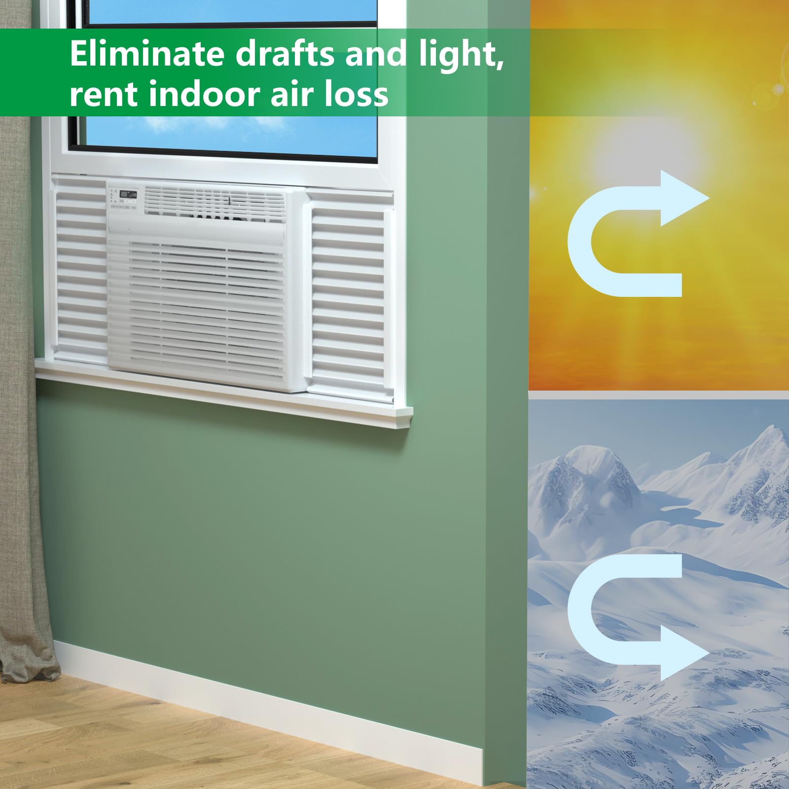 Window Air Conditioner Side Insulated Panel, 2Pic Insulation Panels Window Seal Kit With 4 Pressure Strips, Wintersummer Winter