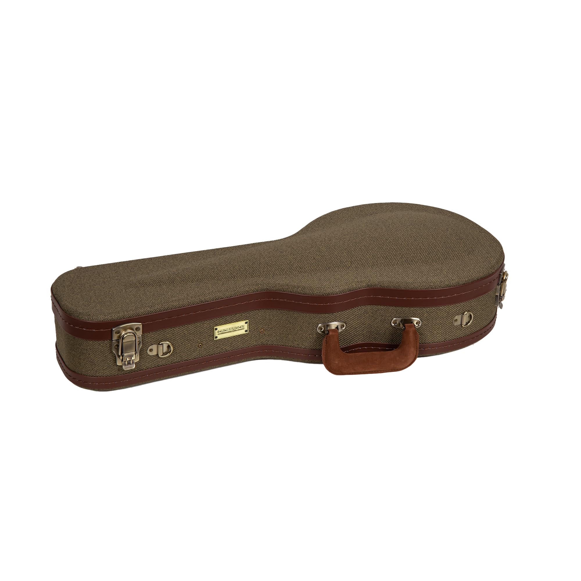 Crossrock Master Series F-Style Mandolin Case | Olive Green Tweed Exterior, Re-Engineered Wooden Shell, Leather Handle, Backpack