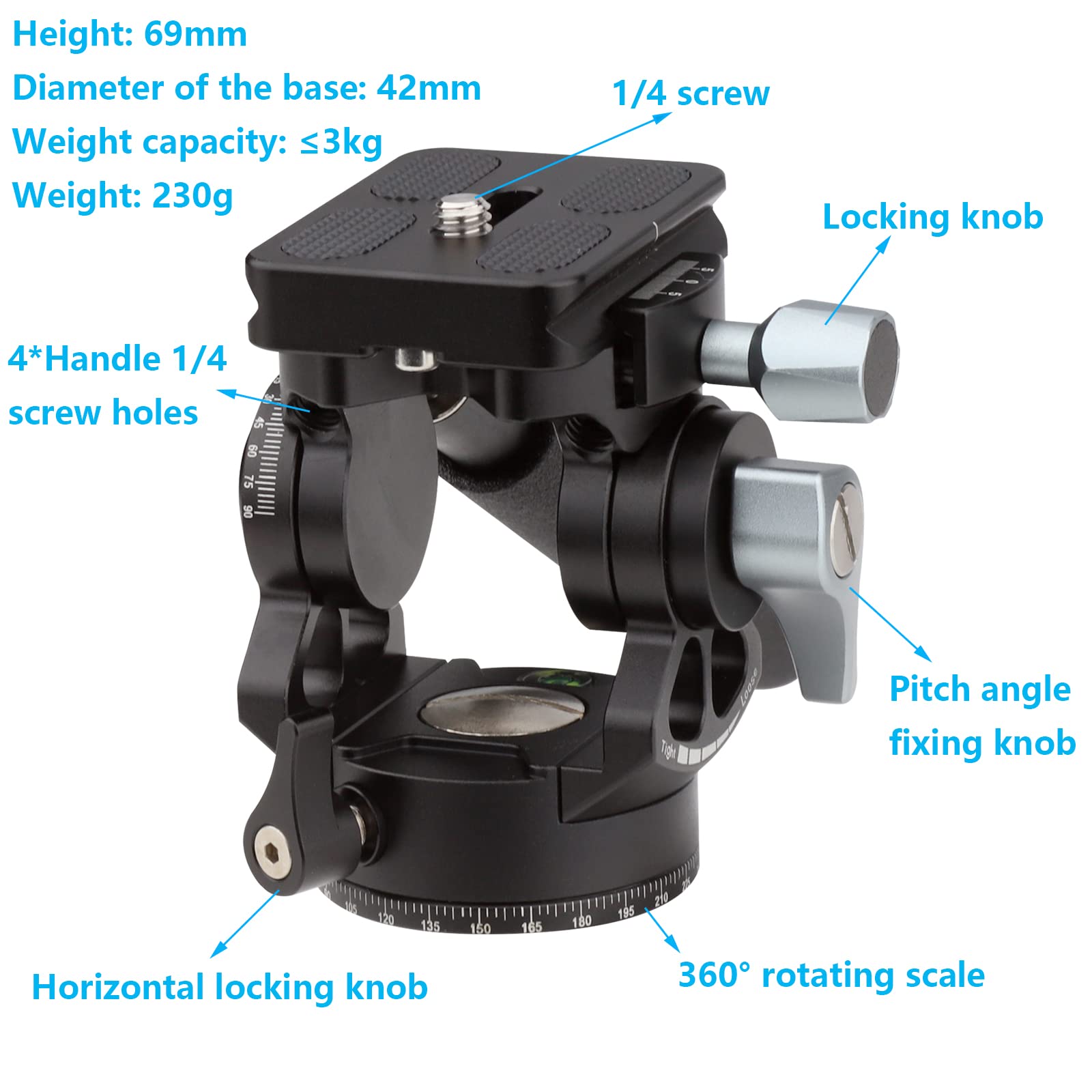 Leftfoto Video Tripod Fluid Head With Arca Plate,Lightweight Panorama Base Head For Dji Rs2/3 Gimbals Compact Video Cameras And