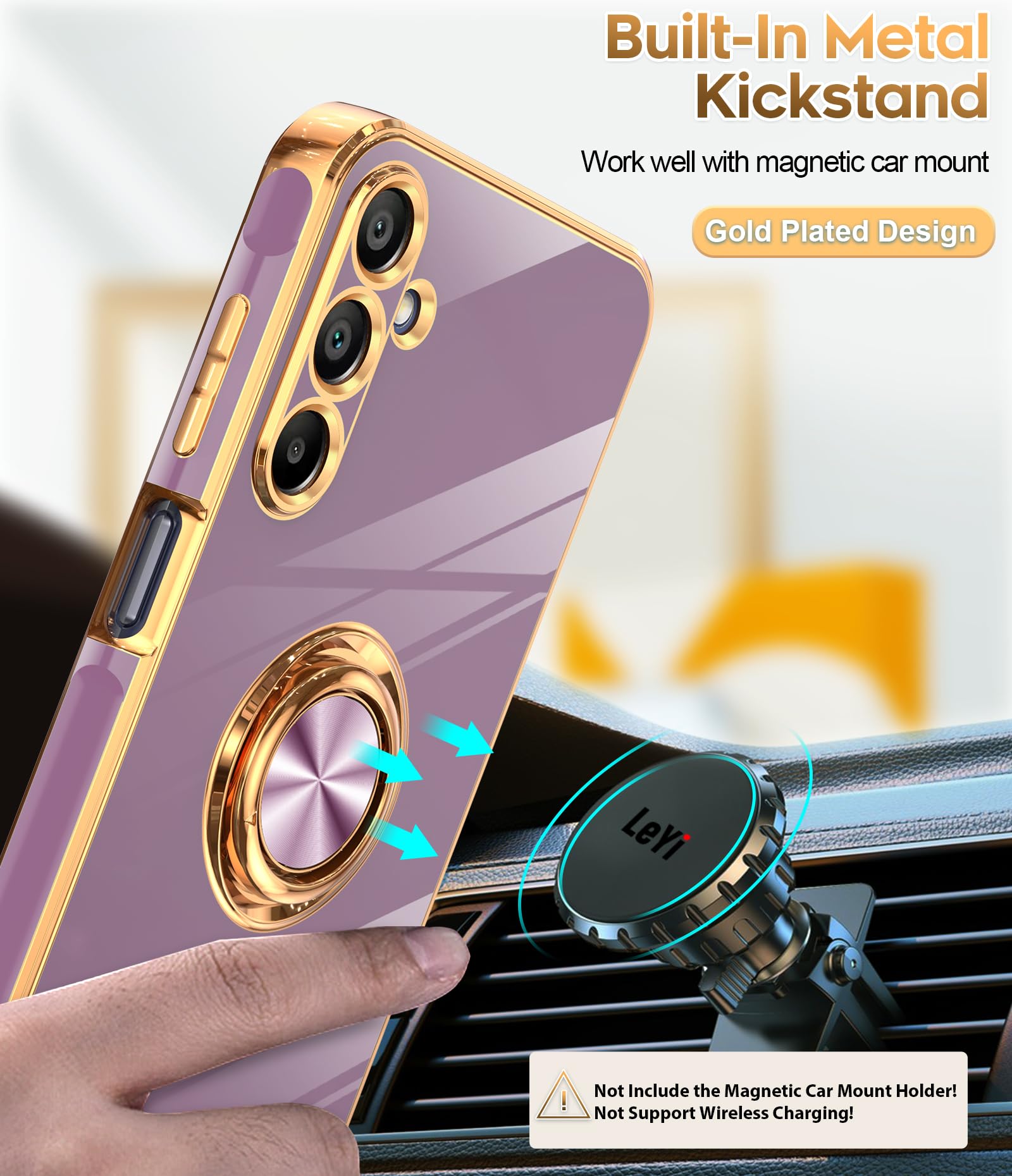 Leyi For Samsung Galaxy A15 5G Case: With Tempered Glass Screen Protector [2 Pack] 360 Rotatable Ring Holder Magnetic Kickstand,