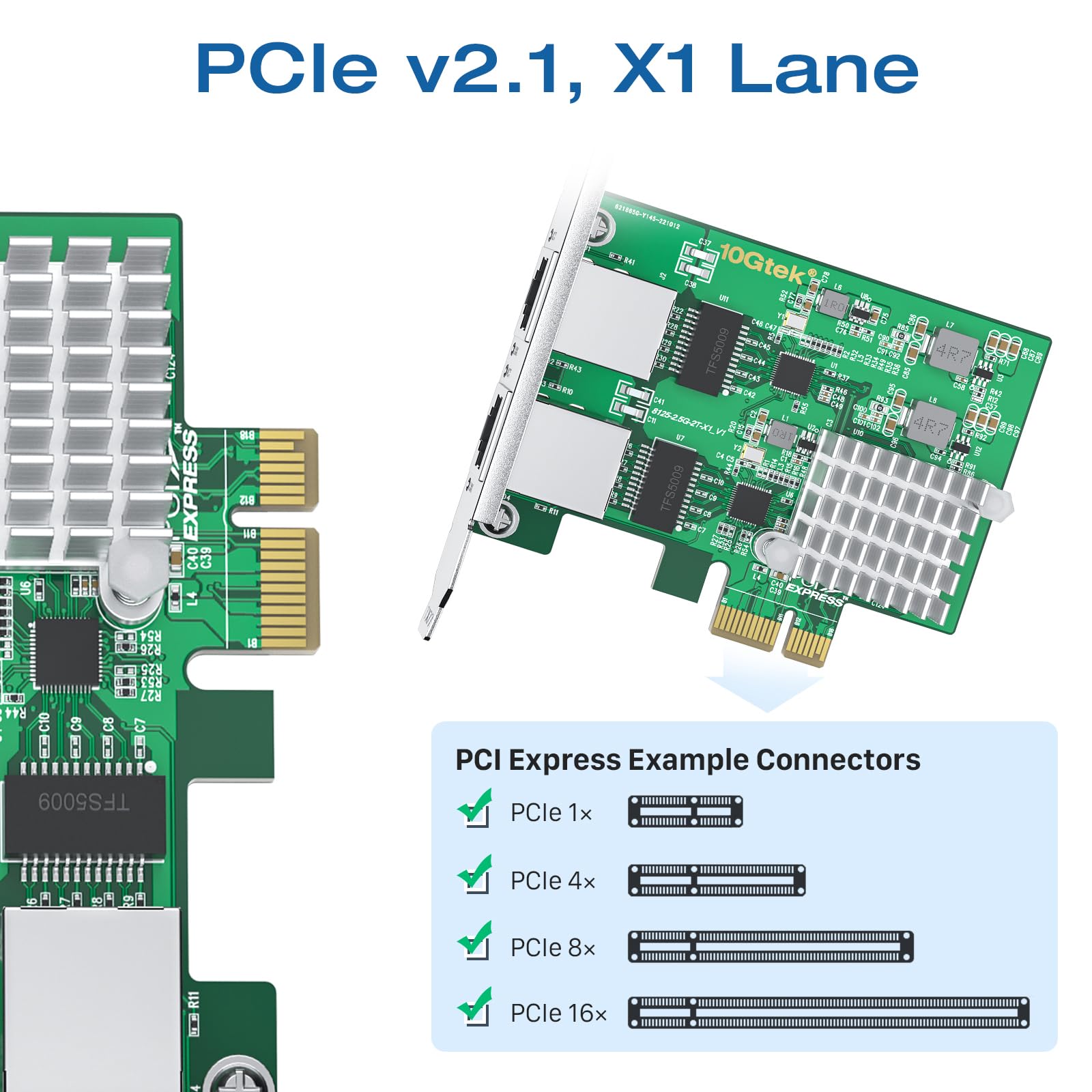 2.5Gbase T Pcie Nic With Realtek Rtl8125 Chip, 2.5Gb Network Card, 2500/1000/100 Mbps,Dual Rj45 Ports, Pcie X1, Ethernet Card Fo