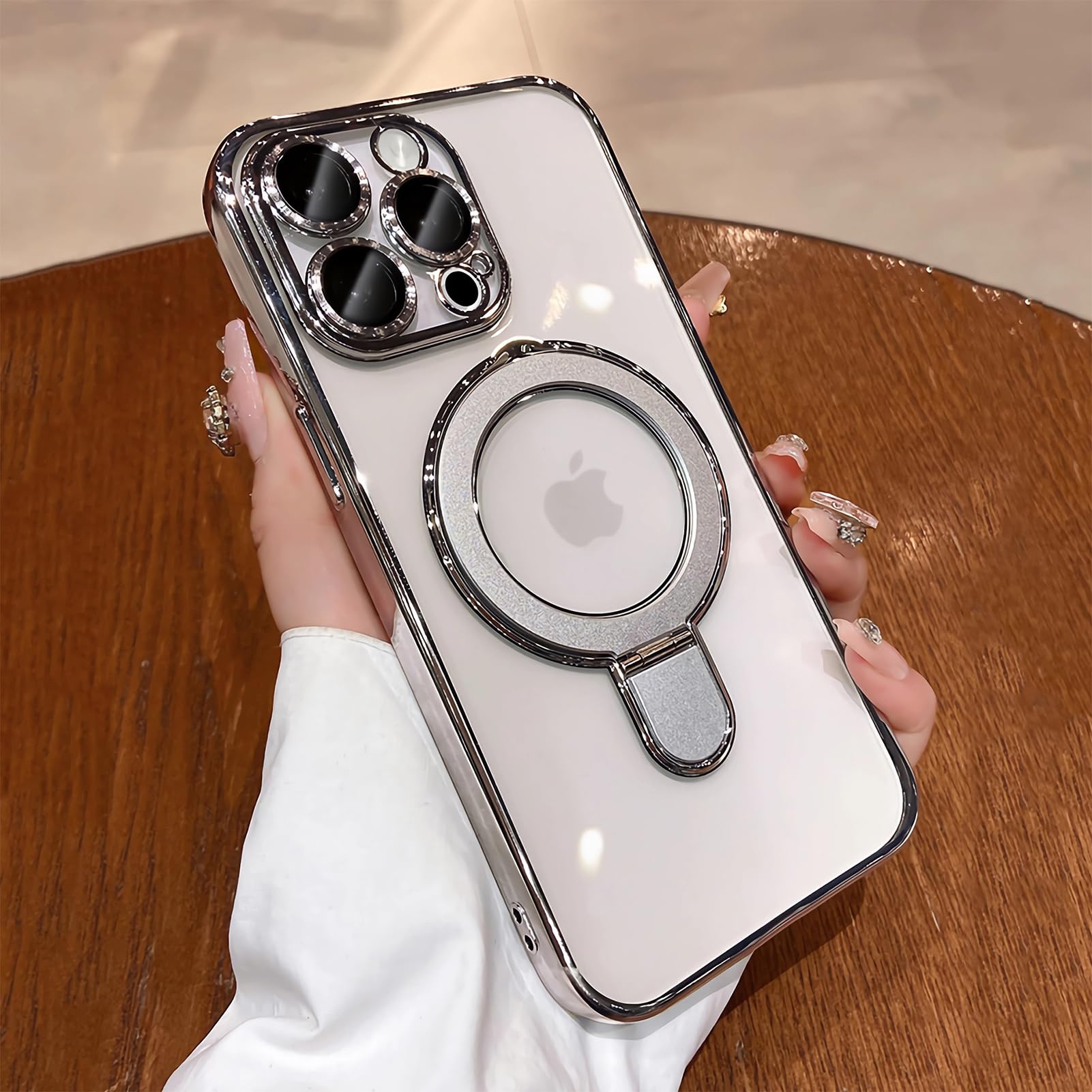 Lxk Magnetic Invisible Stand For Iphone 15 Pro Case Compatible With Magsafe, Military Grade Protection, With Camera Lens Protect