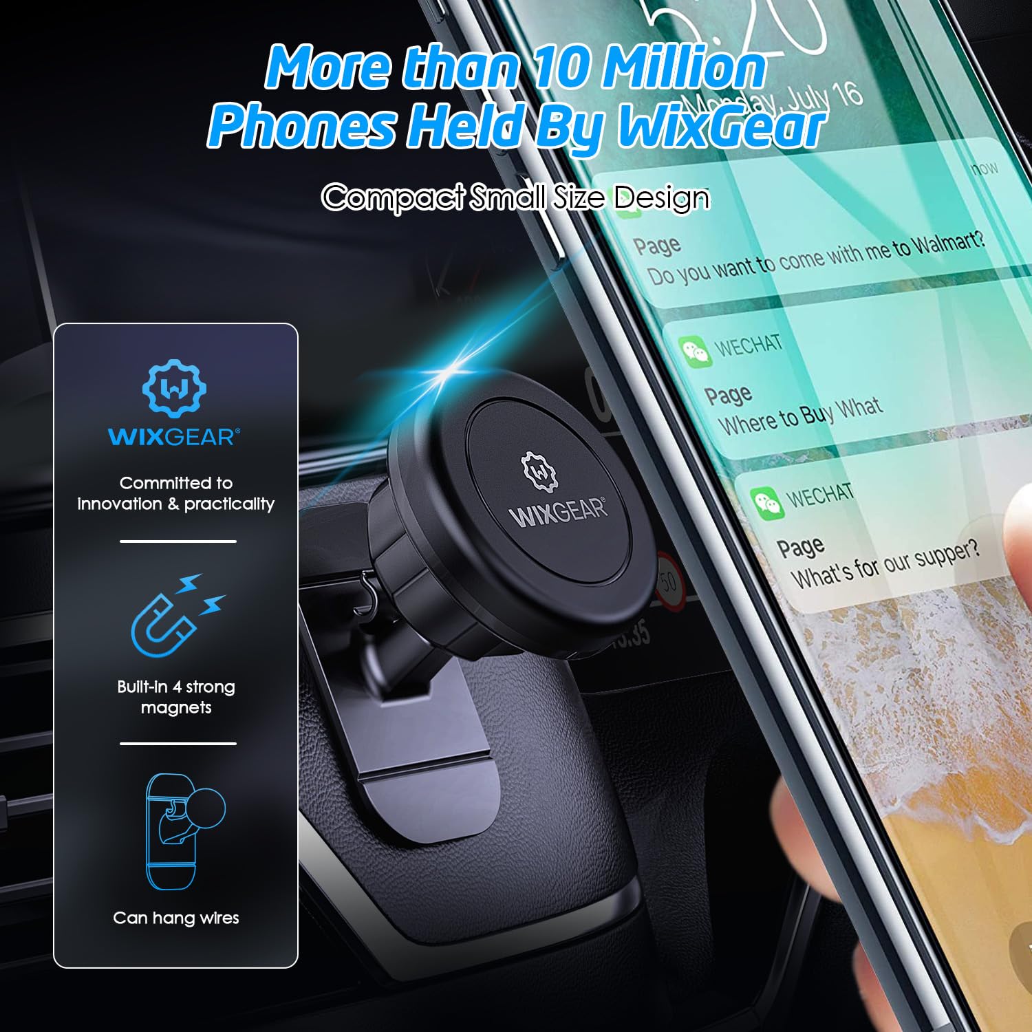 Wixgear Magnetic Car Mount [2-Pack] - Universal Stick-On Dashboard Magnetic Phone Holder For Car, Strong Magnet Mount For Cell P
