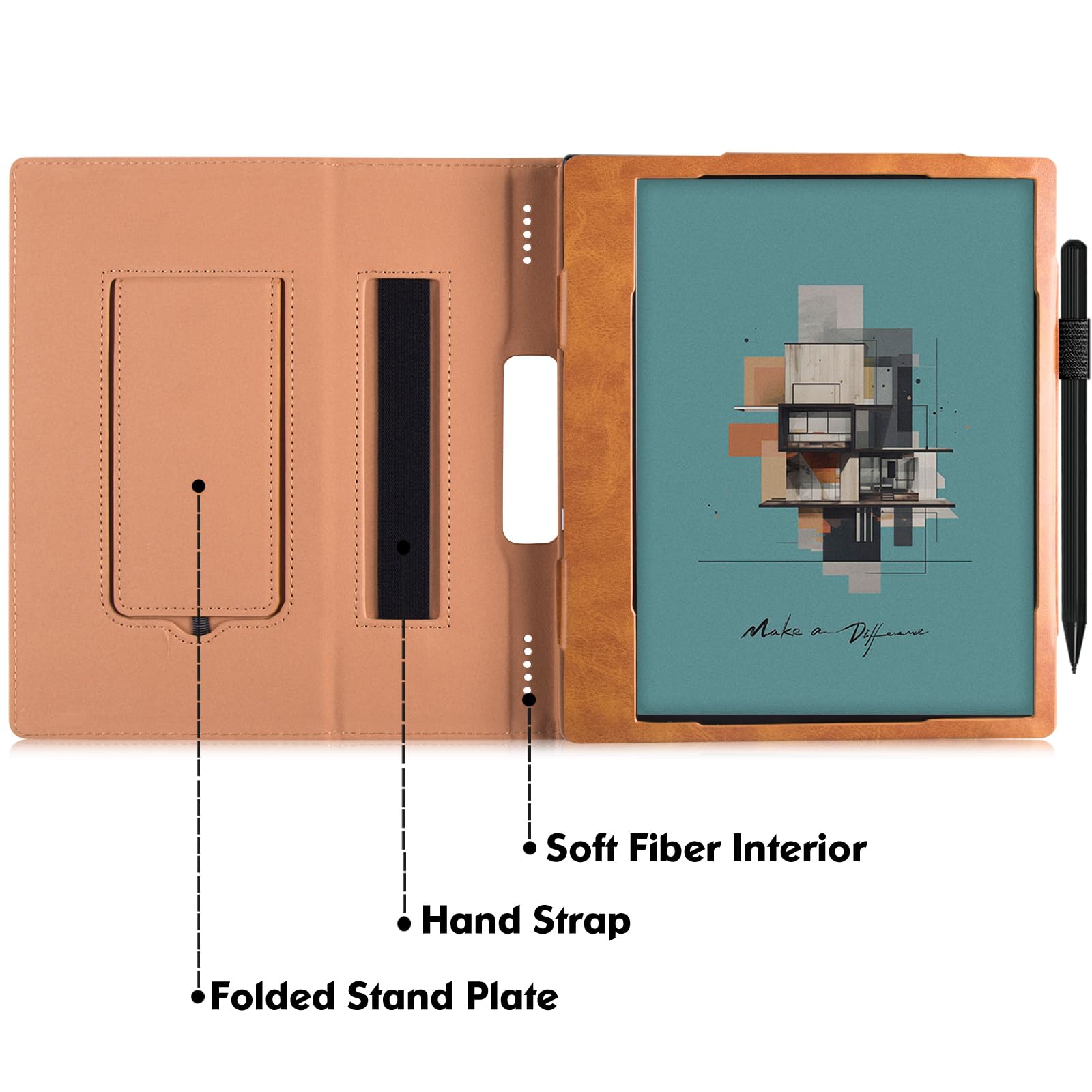 Bozhuorui Stand Case For All New 10.3'' Onyx Boox Note Air3 C/Boox Note Air2/Air2 Plus Epaper Tablet   Pu Leather Sleeve Cover W