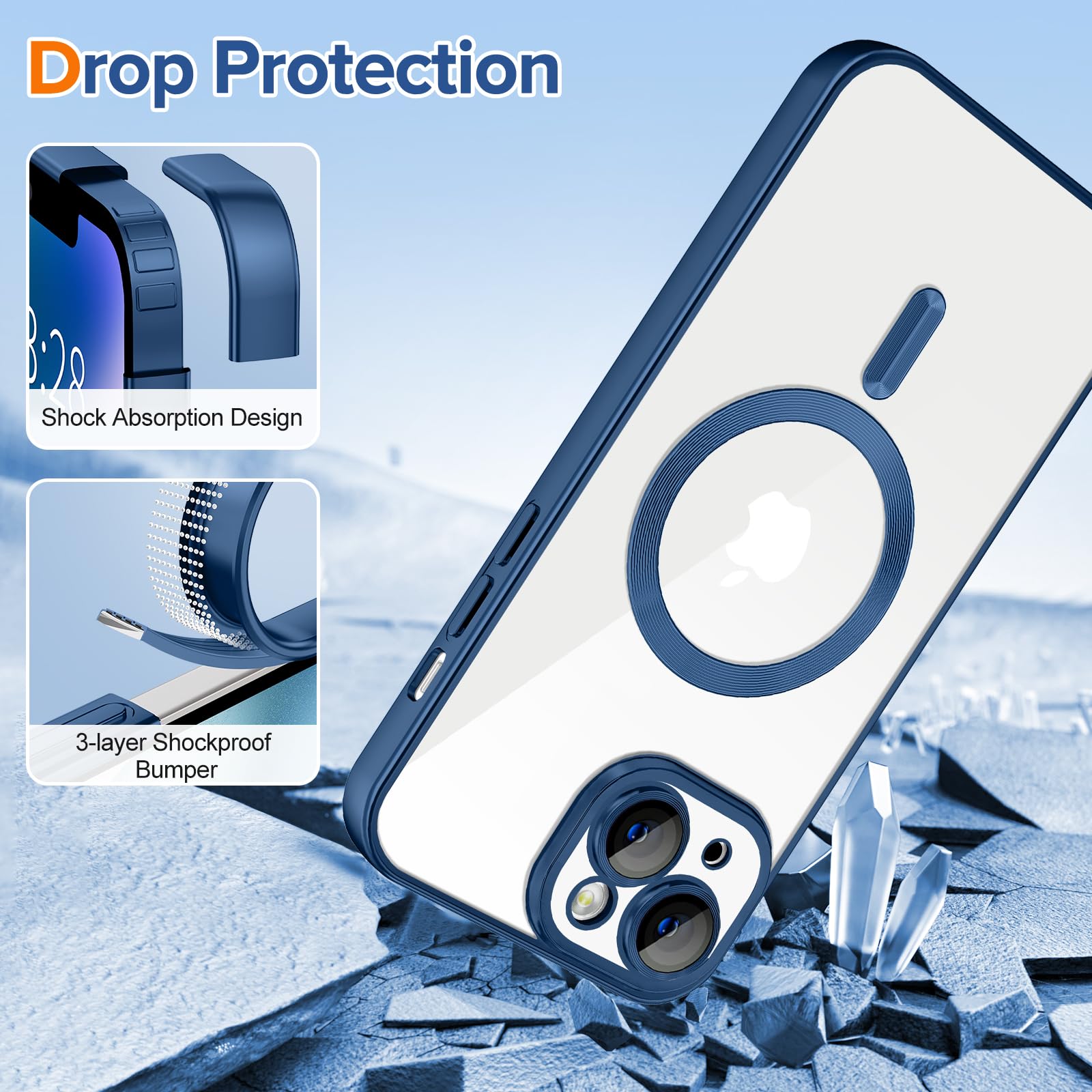 Hython Magnetic Clear Case For Iphone 15 Plus Case With Camera Lens Protector [Compatible With Magsafe] Plating Edge Slim Soft T