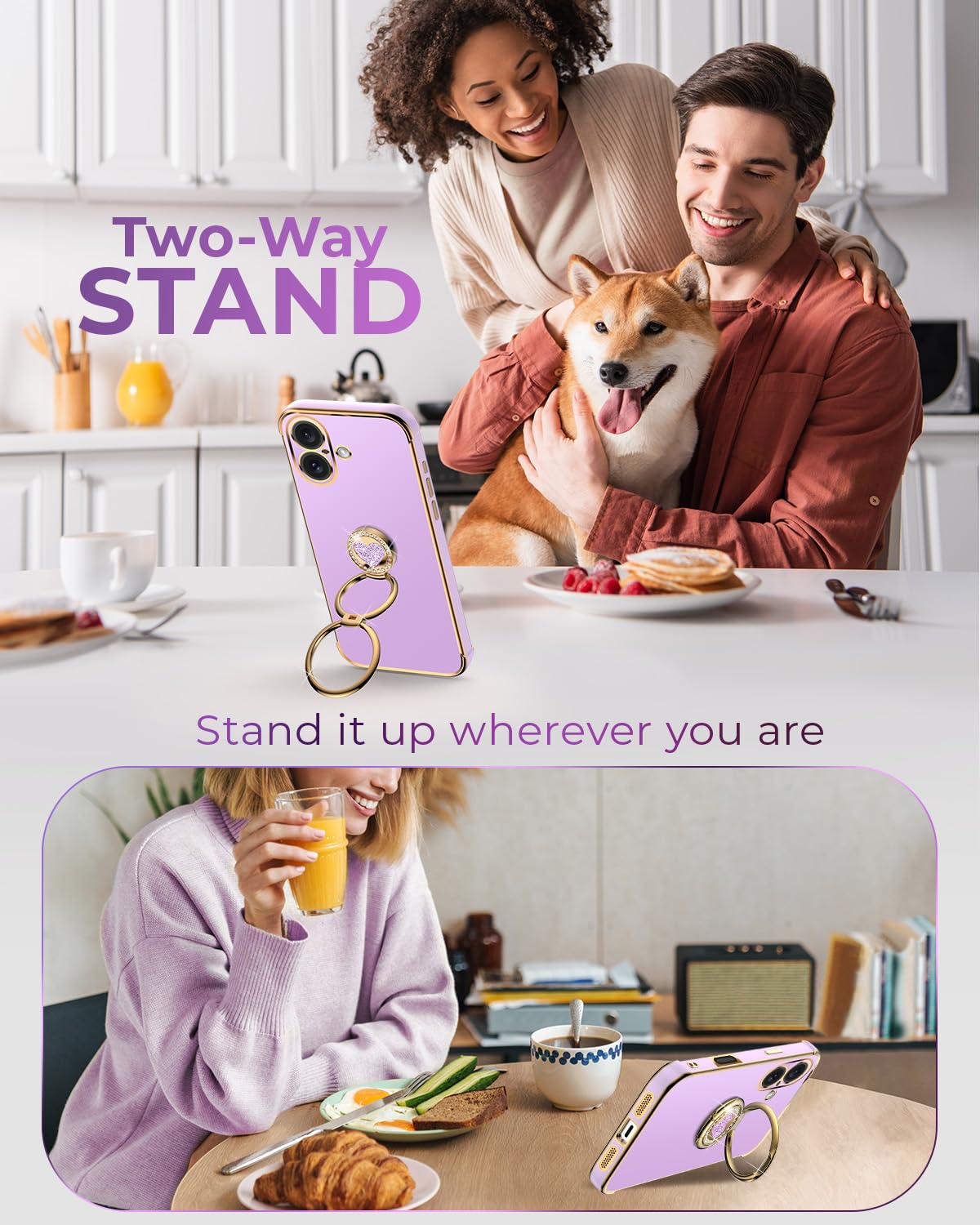 Xyz For Iphone 16 Plus Case With Stand, Phone Case With Double Ring Kickstand, Women Girls Bling Luxury Protective Case Heart Fo