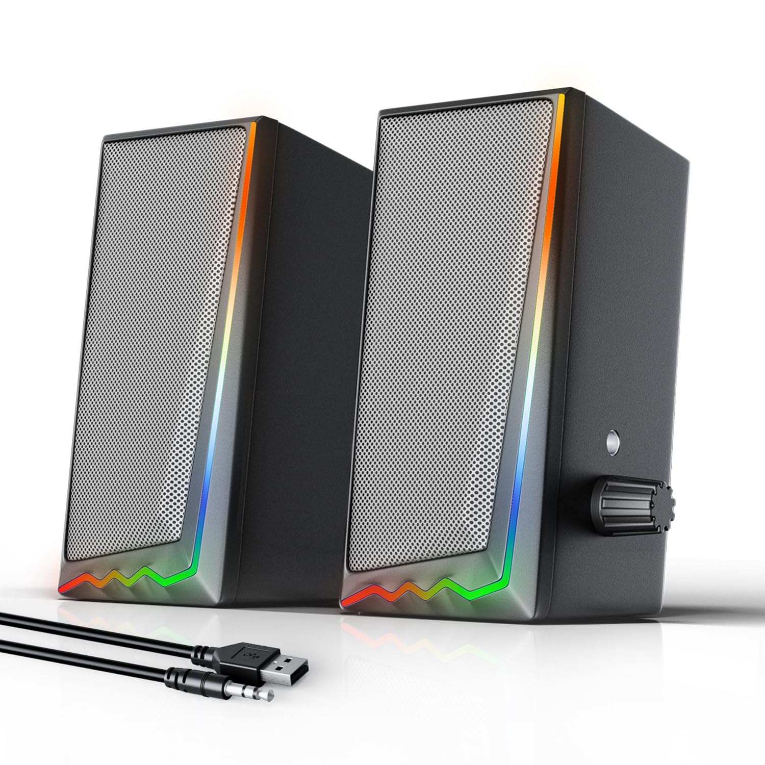 Computer Speakers With 3.5 Mm Aux,Desktop Speakers With Various Colorful Rgb Lights,Gaming Speakers With Volume Control,Computer