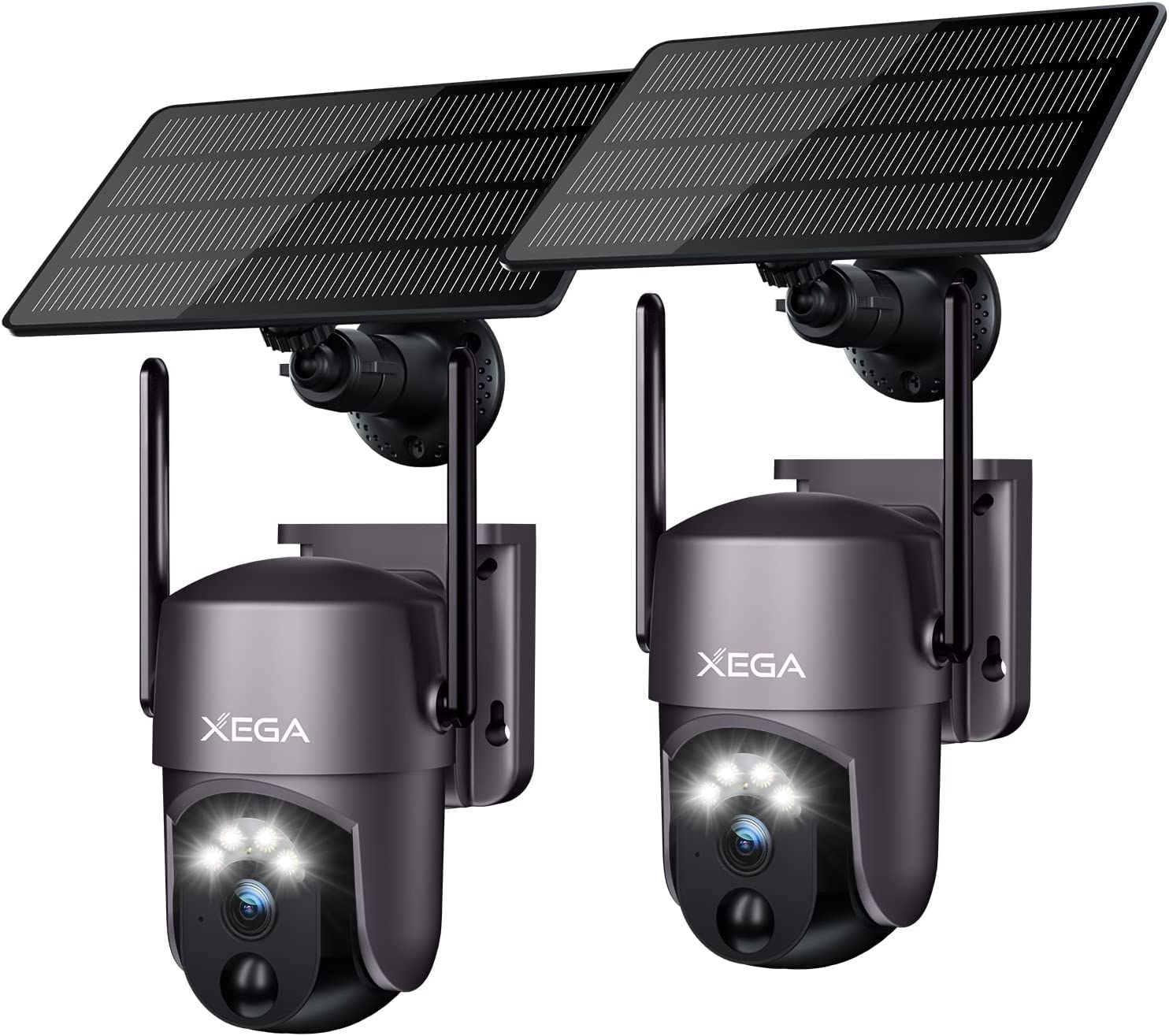 Xega 2 Pack Security Camera Wireless Outdoor 2K 360 PTZ Camera Solar Security Cameras 2.4G WiFi Video Surveillance w/Spotlight &