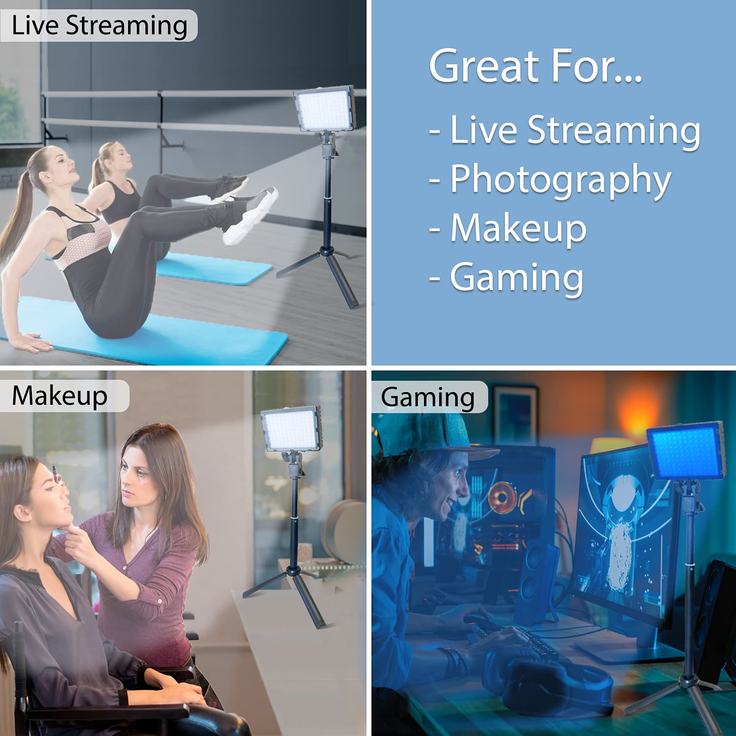 Fugetek Led Video Lighting Kit, 2 Pack, Portable, Adjustable Low Angle, Usb Powered, Desktop Tripod Stand 10    20   , Dimmable,