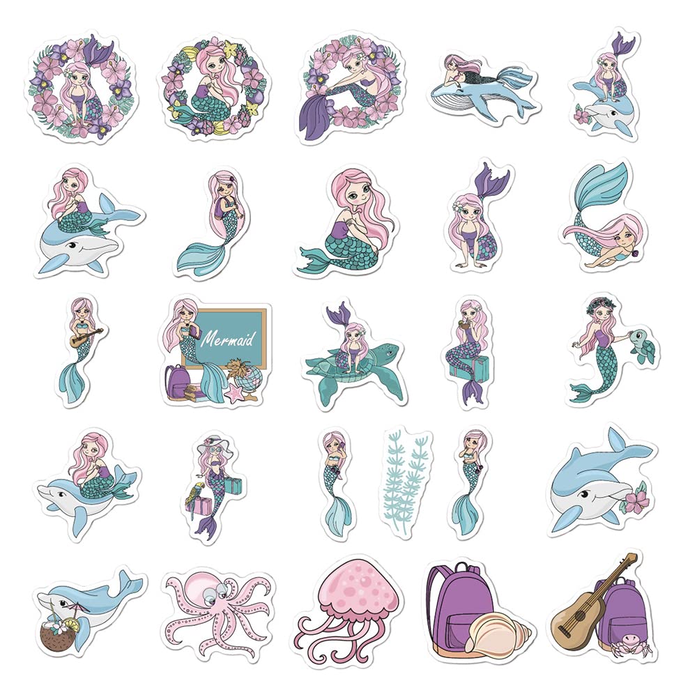 Cartoon Sea Mermaid Stickers For Boys Girls Teens Kids|50 Pcs|Cute Waterproof Vinyl Stickers For Laptop Computer Hydroflasks Wat