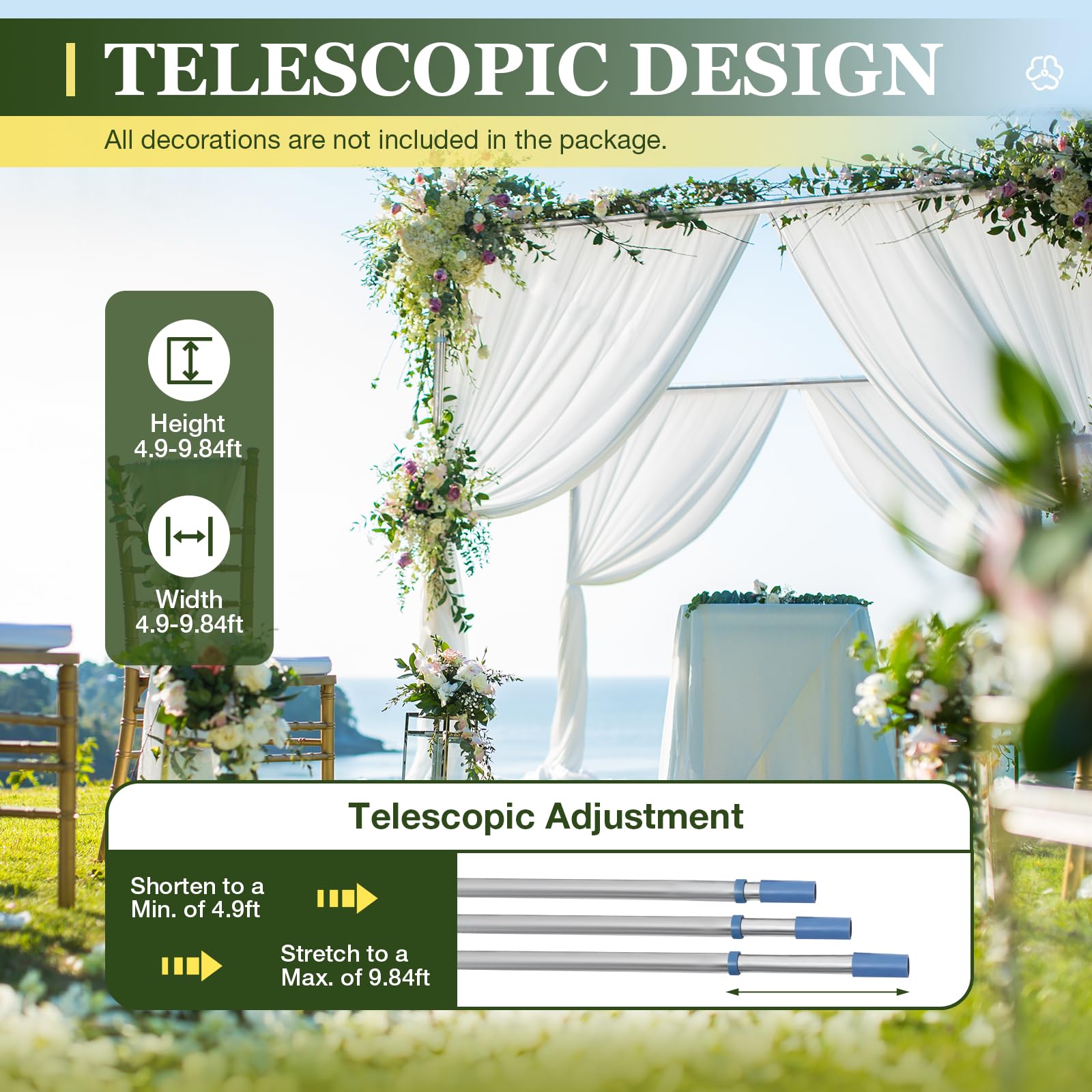 Professional Backdrop Stand 10Ft, Silver Portable Drape Background Support, Telescopic Poles Stand For Event Party Photography B