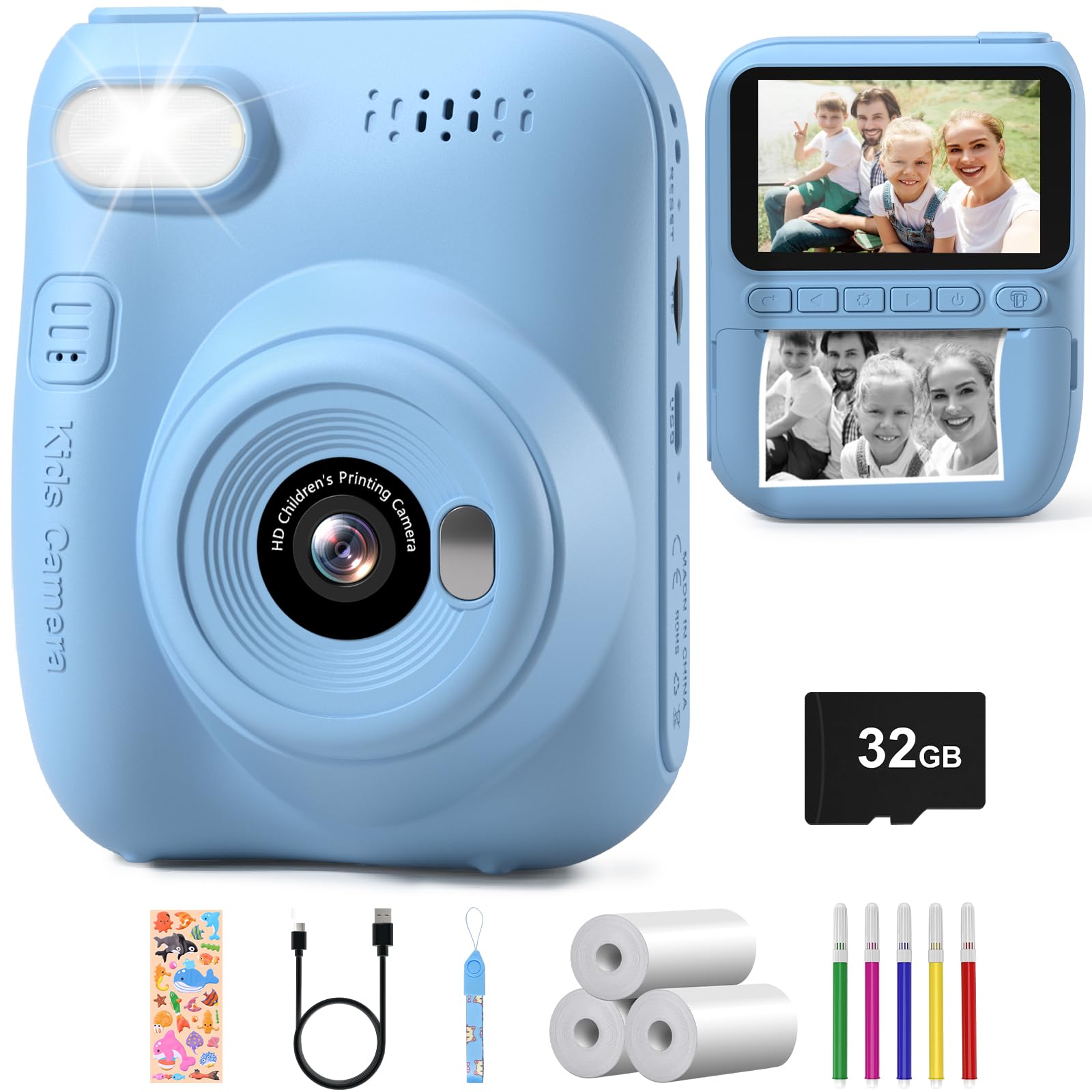 Kids Camera Instant Print, 3.0 Inch Hd Screen, Toddler Camera With Printing Paper, 1080P Video Kids Digital Camera, Birthday Gif
