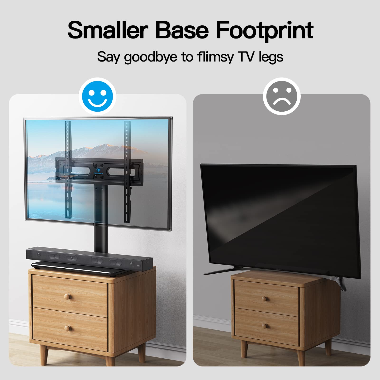 Perlesmith Universal Tv Stand Table Top Tv Base For 32 To 60,65 Inch Lcd Led Oled 4K Flat Screen Tvs Height Adjustable Tv Mount