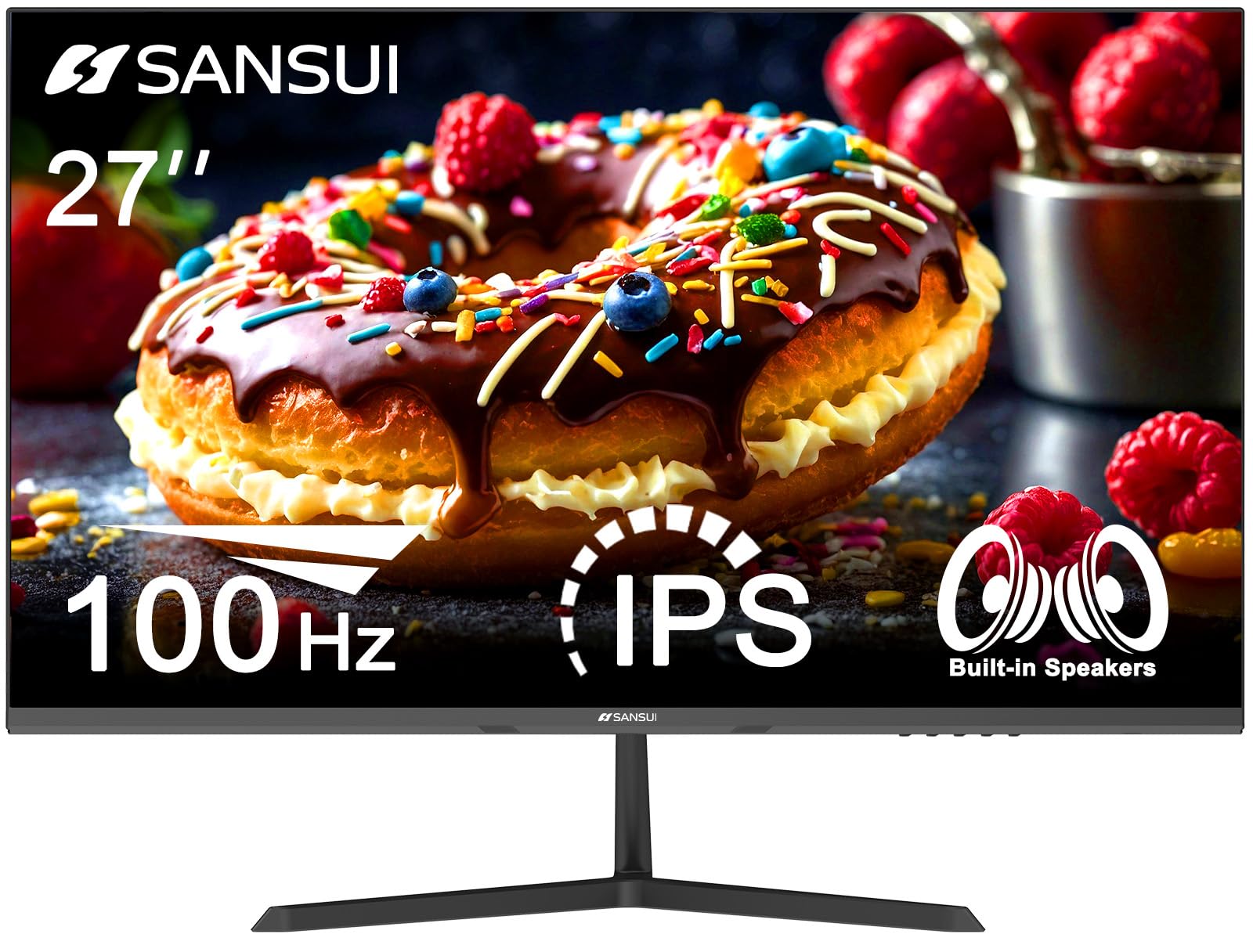 Sansui Computer Monitor 27 Inch Ips 100Hz 1080P Pc Monitor Hdmi,Vga Ports With Built In Speakers/Adaptive Sync/Frame Less/Vesa C
