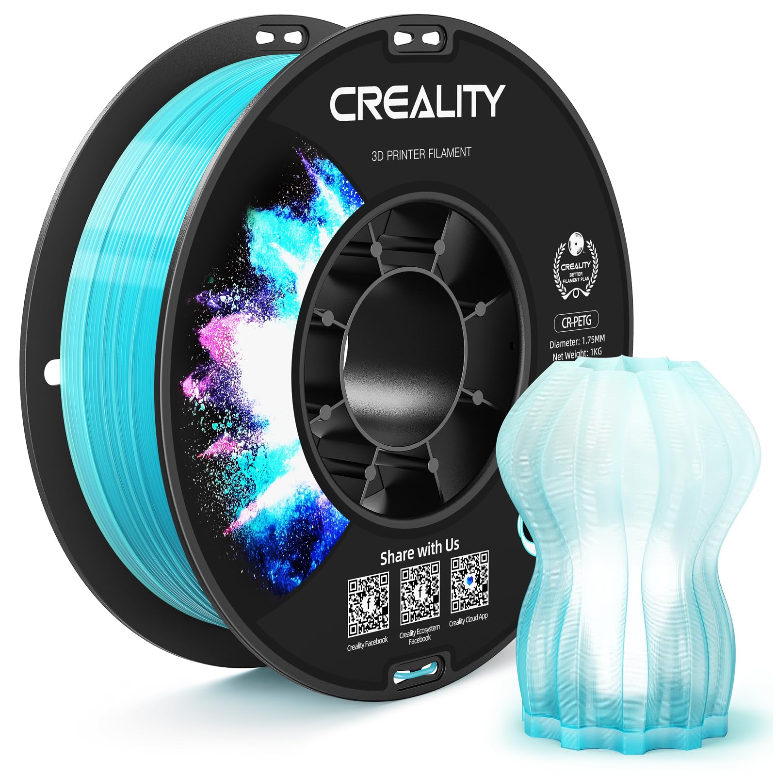 CREALITY PETG Filament 1.75mm 3D Printer Filament, Translucent Dual Color Gradient Blue to White, 1kg (2.2lb) Neatly Wound Spool