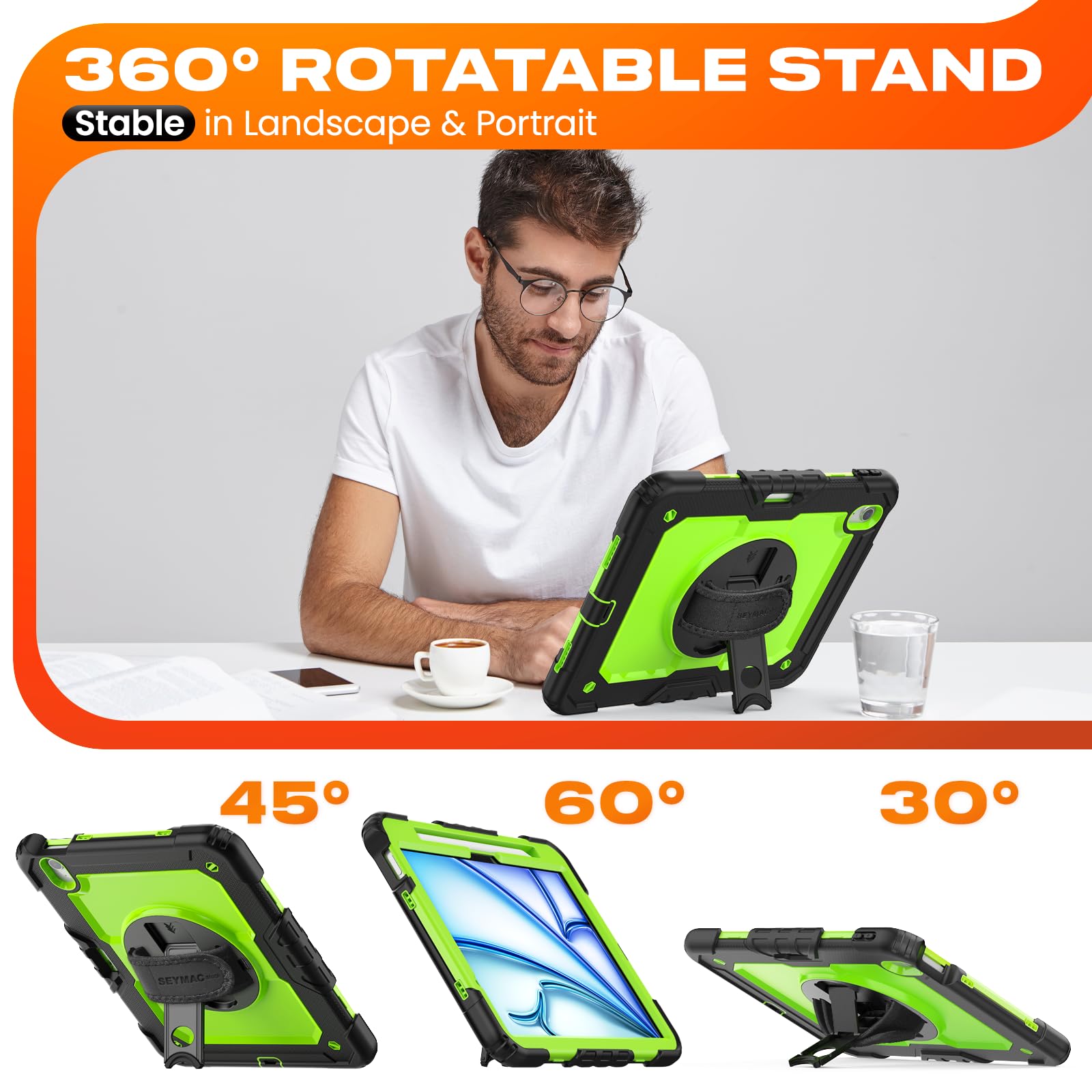 Seymac Stock For Ipad Air 11 Inch Protective Case M3 2025/ M2 2024 (Air 7Th/6Th Generation), Heavy Duty Case With Screen Protect