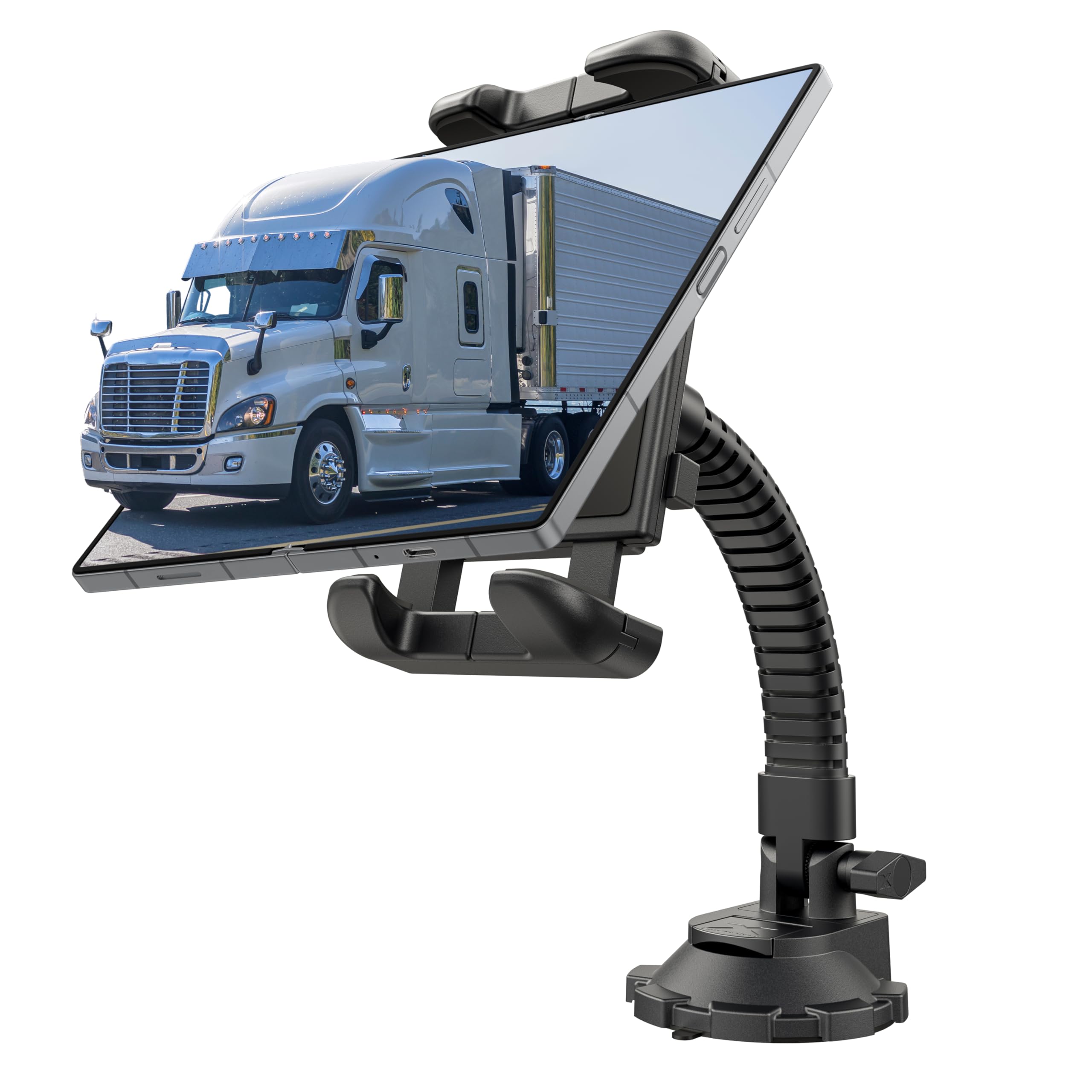 Bracketron TekGrip Tablet Holder for Truck Windshield & Dashboard - 360 Adjustable Tablet Car Mount with Gooseneck - Compatible 