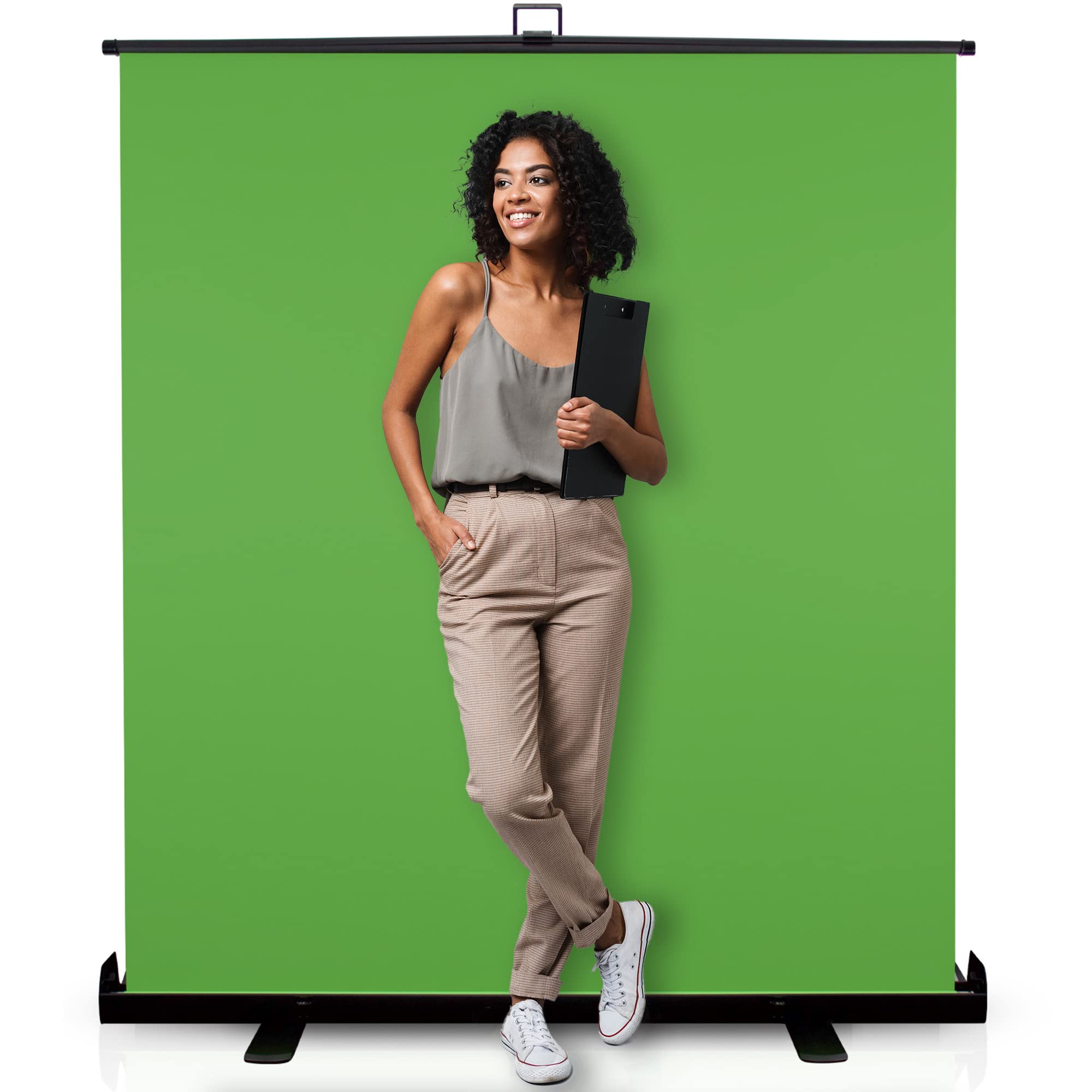 62 Inches Wide Large Collapsible Chromakey Panel Green Screen For Photo Backdrop And Streaming   Portable Pull Up, Solid Aluminu