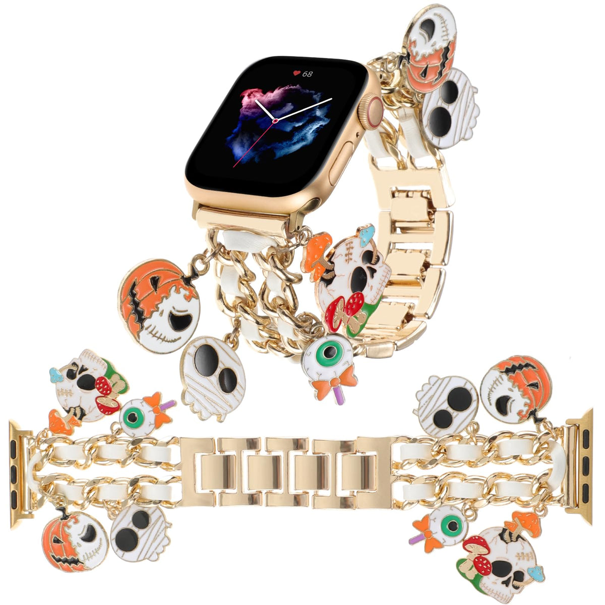 Realsign Stylish Metal Wristband Compatible With Apple Watch Band 38Mm 40Mm 41Mm,Halloween Bracelet With Skull Pumpkin Ghost Pen
