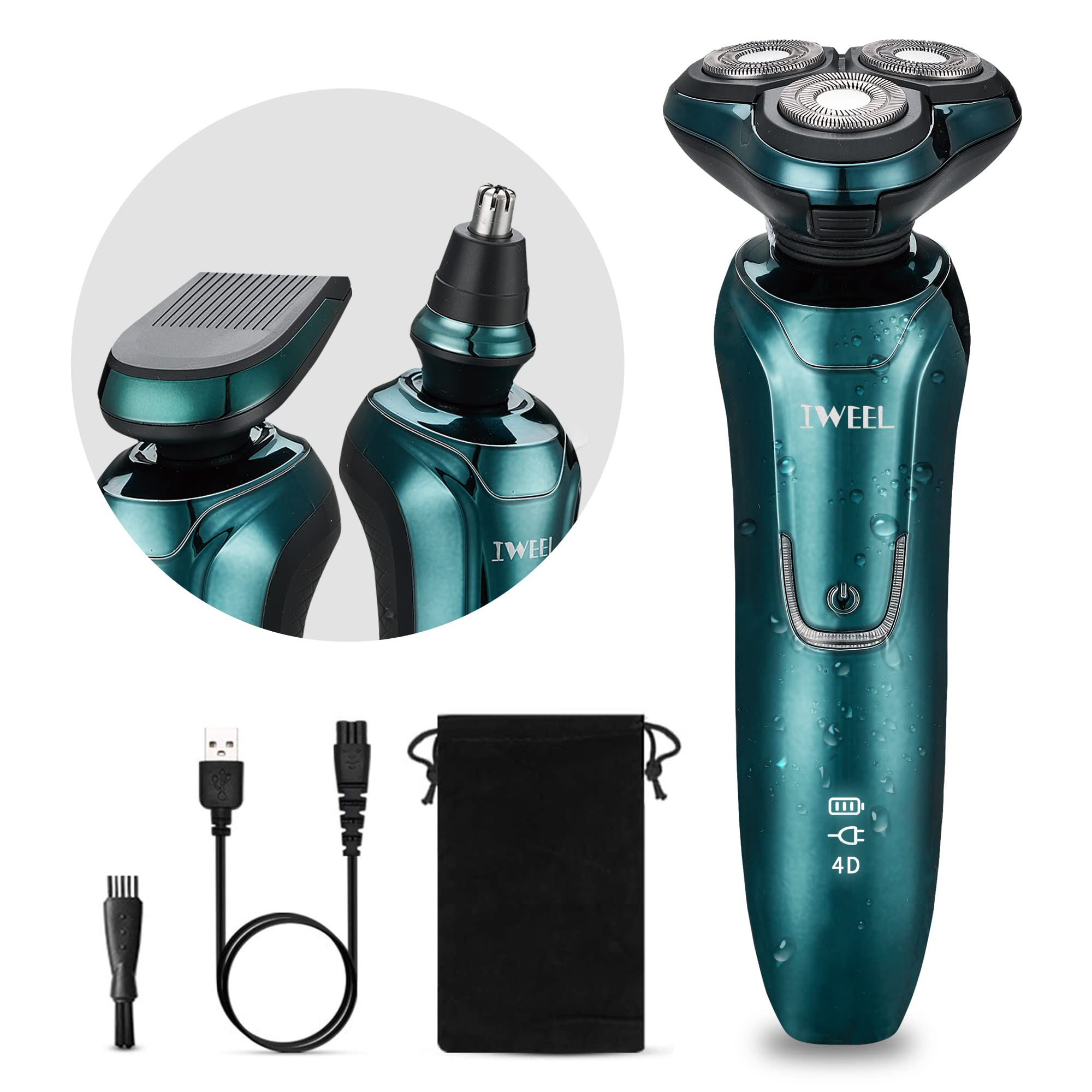 Electric Razor For Men, Waterproof Ipx7 Beard Shavers For Men Face 3 In 1 Rotary Shavers Nose Sideburn Trimmer Cordless Recharge