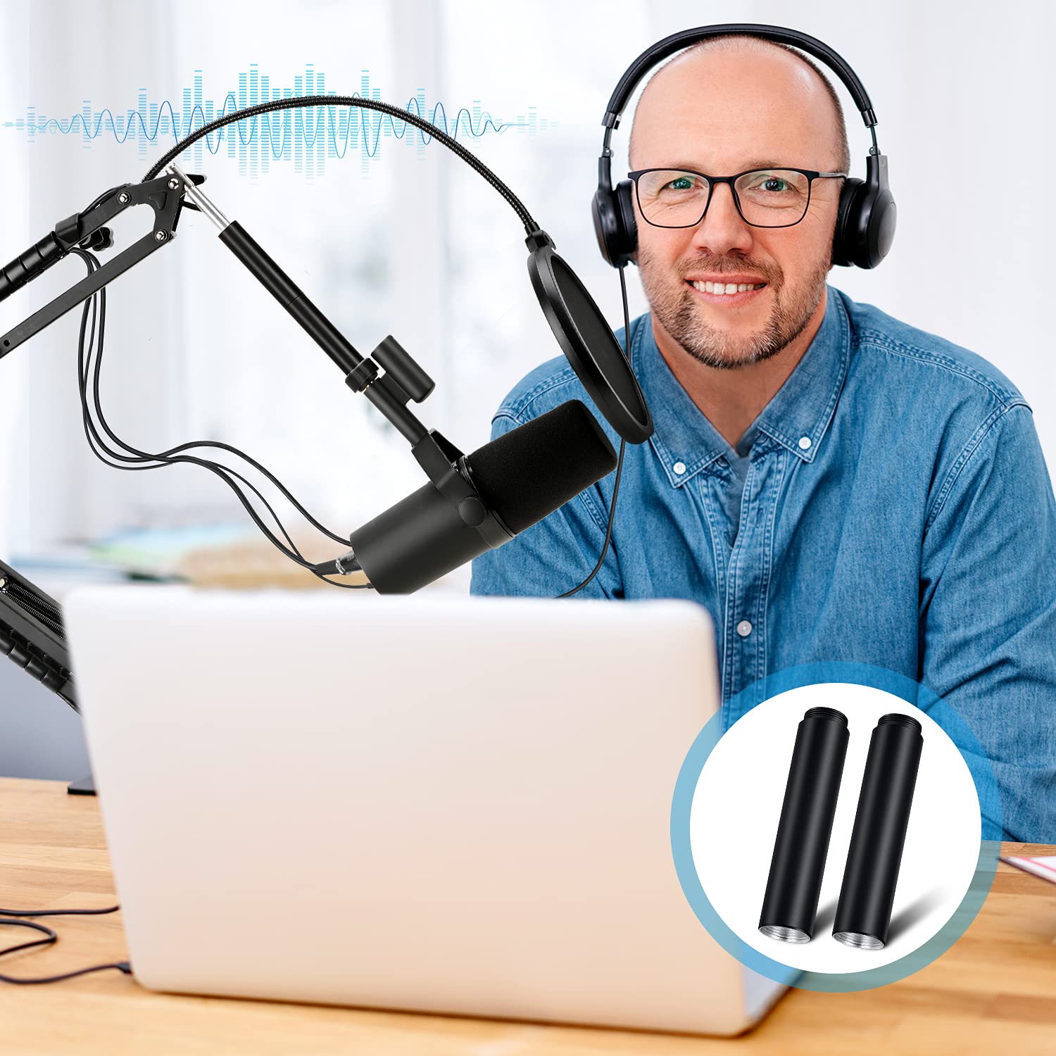 YOUSHARES Mic Stand Extension, 5/8' Female to 5/8' Male Microphone Extension Tube for Desk Stands(3.15 in) 2Pcs