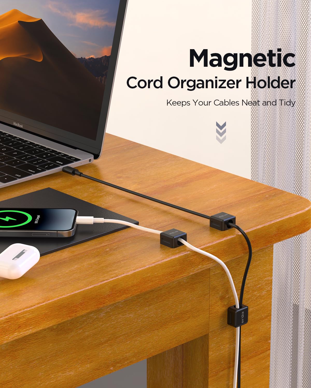 Magnetic Cord Organizer Holder,Eizlxq 8 Pack Under Desk Cable Management,Adhesive Magnetic Cable Clips For Home Office Desk Phon