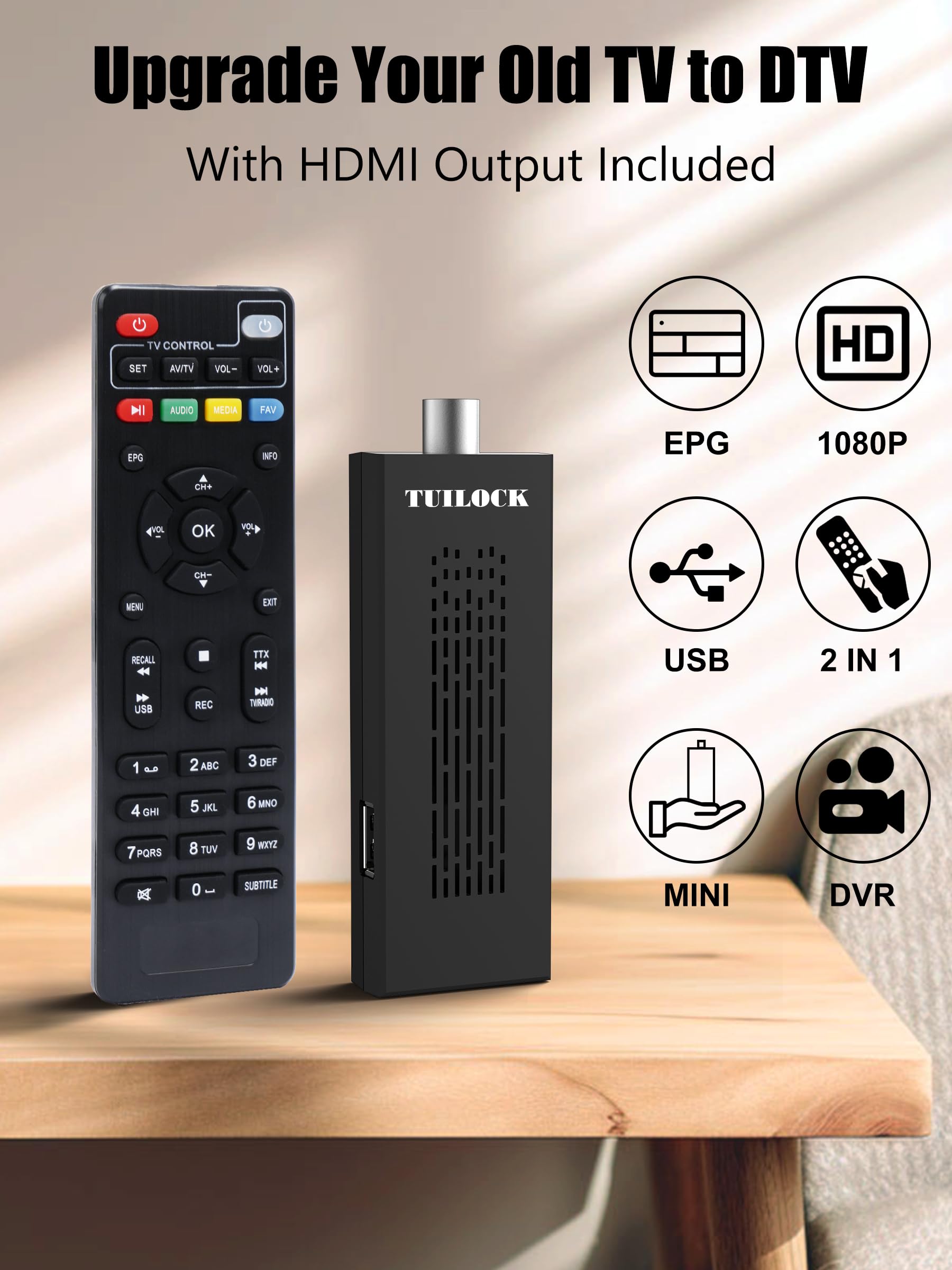 Digital Converter Box For Tv, Newest Atsc Tv Tuner Hidden Behind Tv, Recording&Playback Tv Tuner, 1080P Hdmi Output, Timer Setti