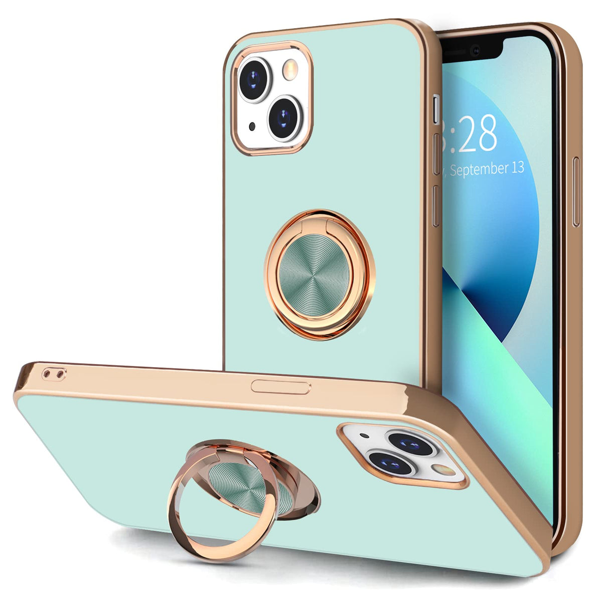 Hython Case For Iphone 13 Case With Ring Stand [360    Rotatable Ring Holder Magnetic Kickstand][Support Car Mount] Plating Rose